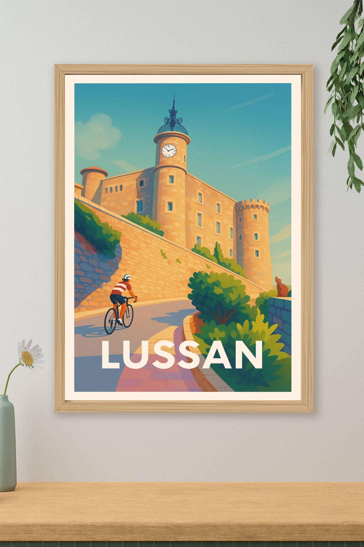 Affiche Lussan — Pédalez au pied du château historique · poster d'art de Lussan