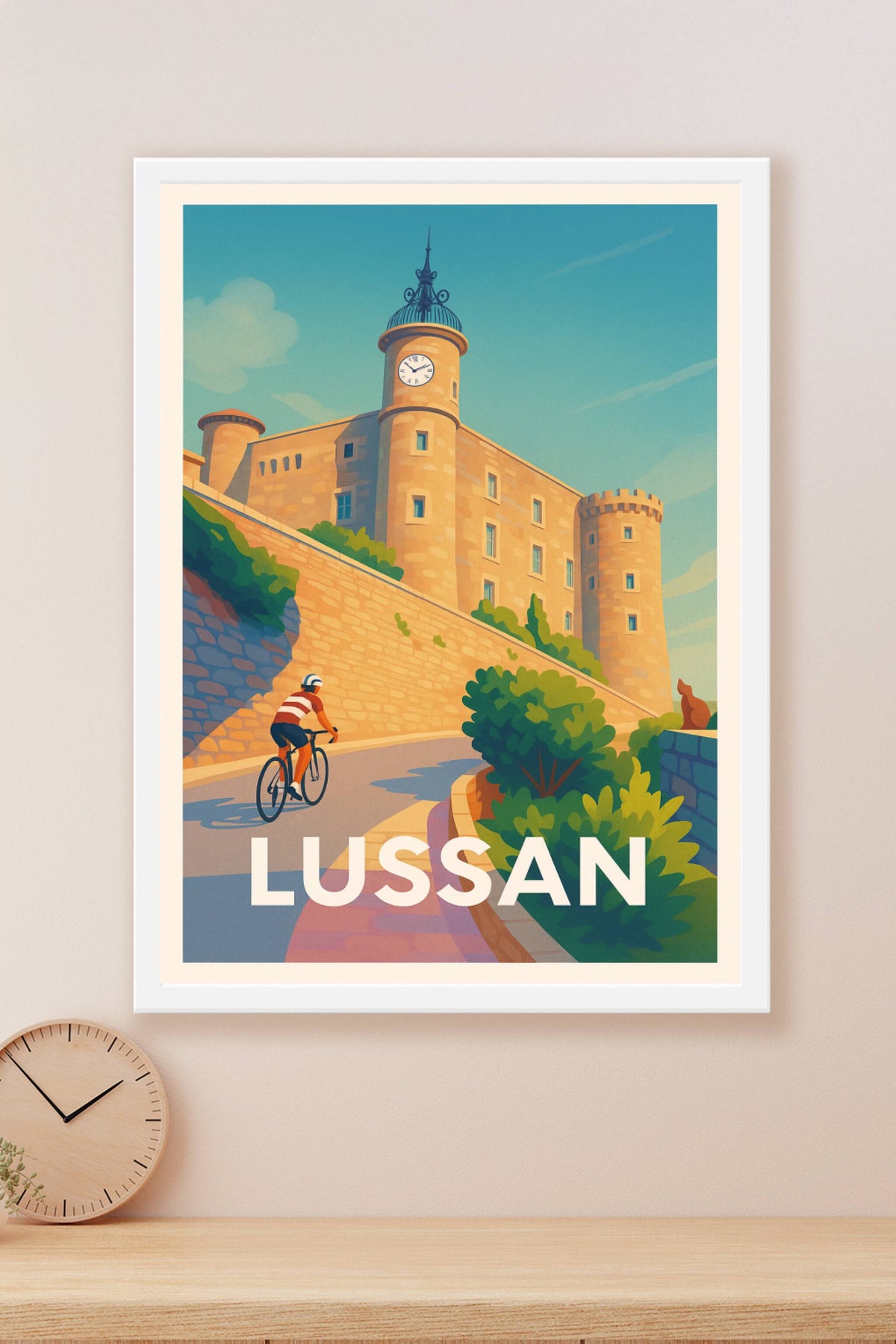Affiche Lussan — Pédalez au pied du château historique · poster d'art de Lussan