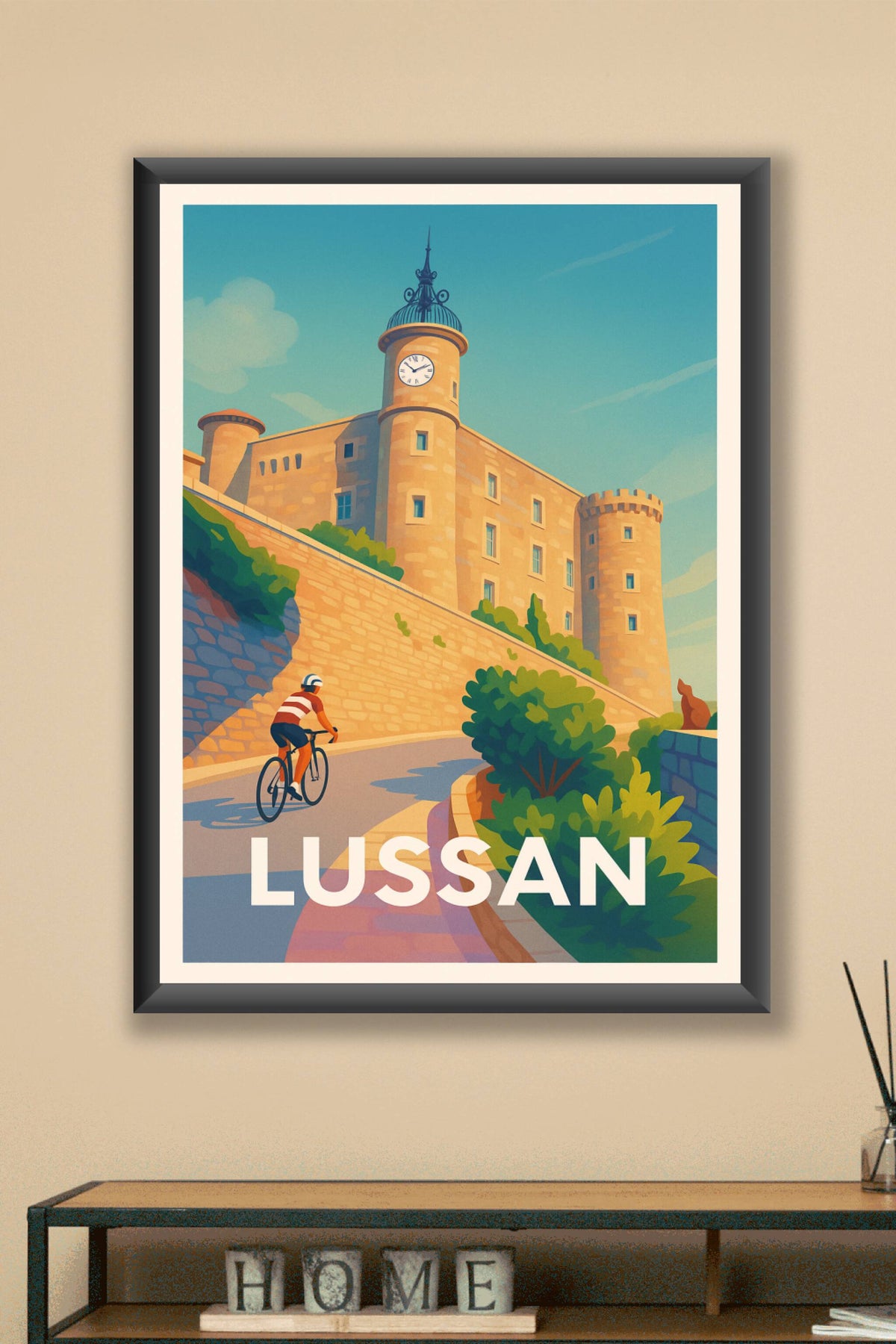 Affiche Lussan — Pédalez au pied du château historique · poster d'art de Lussan