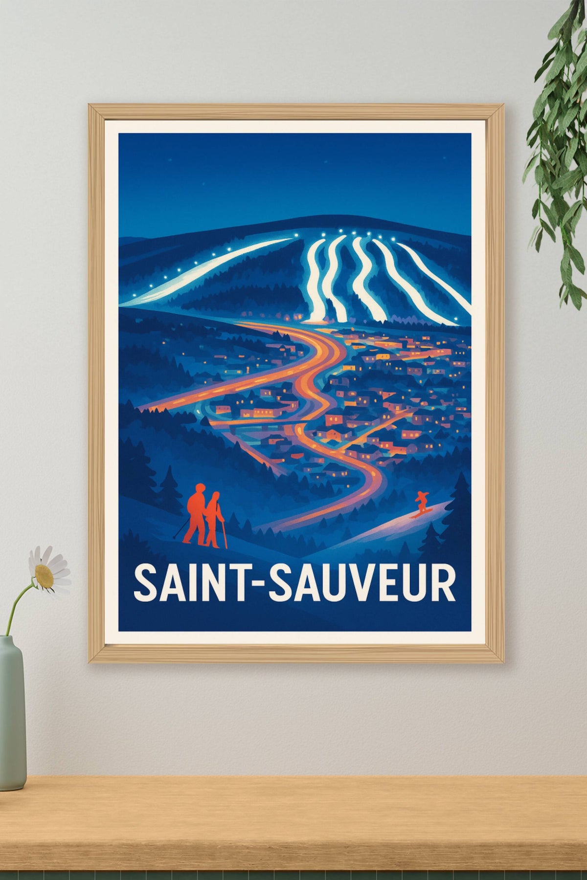 Affiche Saint-Sauveur — Nuit magique sur les pistes enneigées · poster d'art de Saint-Sauveur