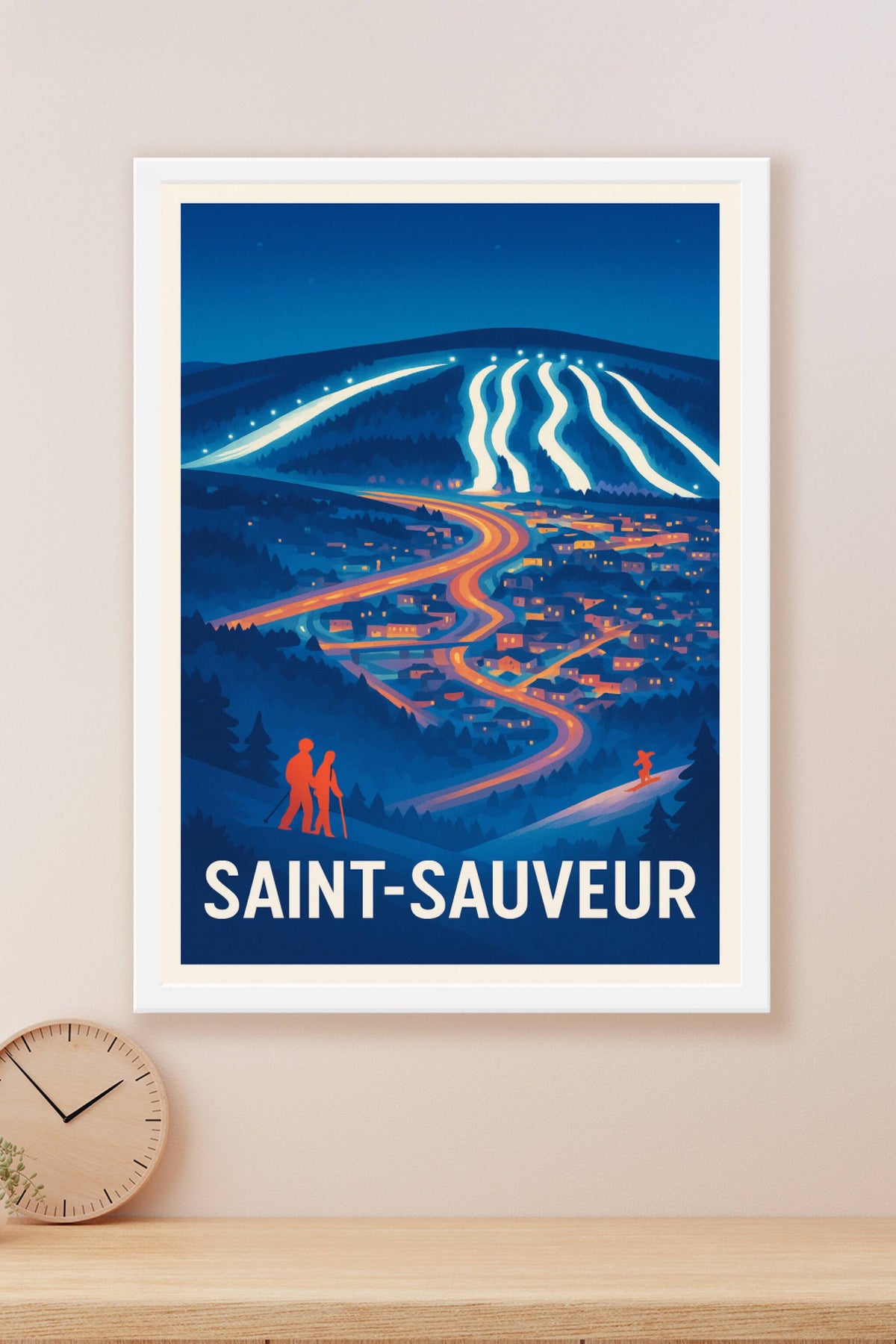 Affiche Saint-Sauveur — Nuit magique sur les pistes enneigées · poster d'art de Saint-Sauveur