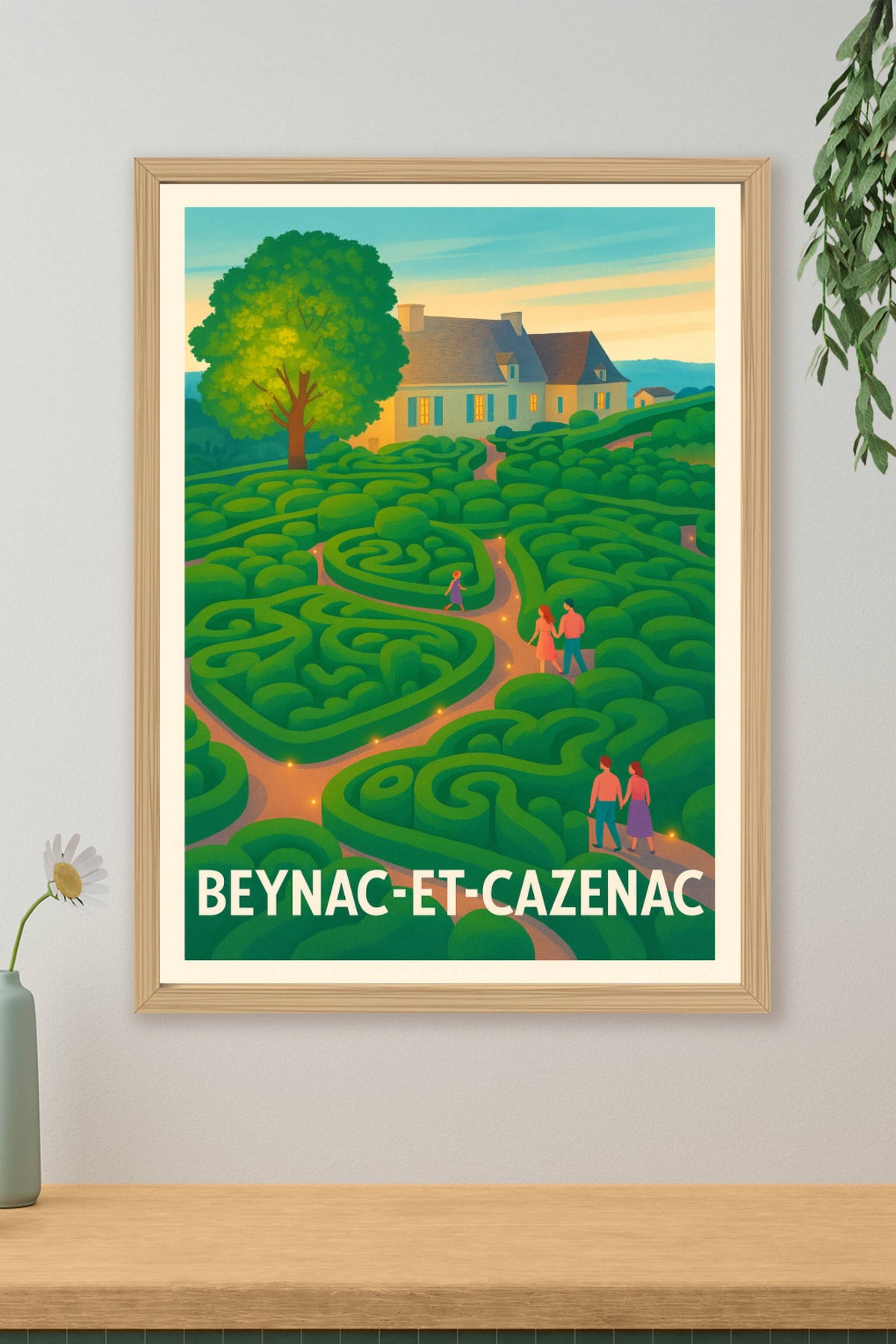 Affiche Beynac-et-Cazenac — Flânerie dans le jardin des merveilles · poster d'art de Beynac-et-Cazenac