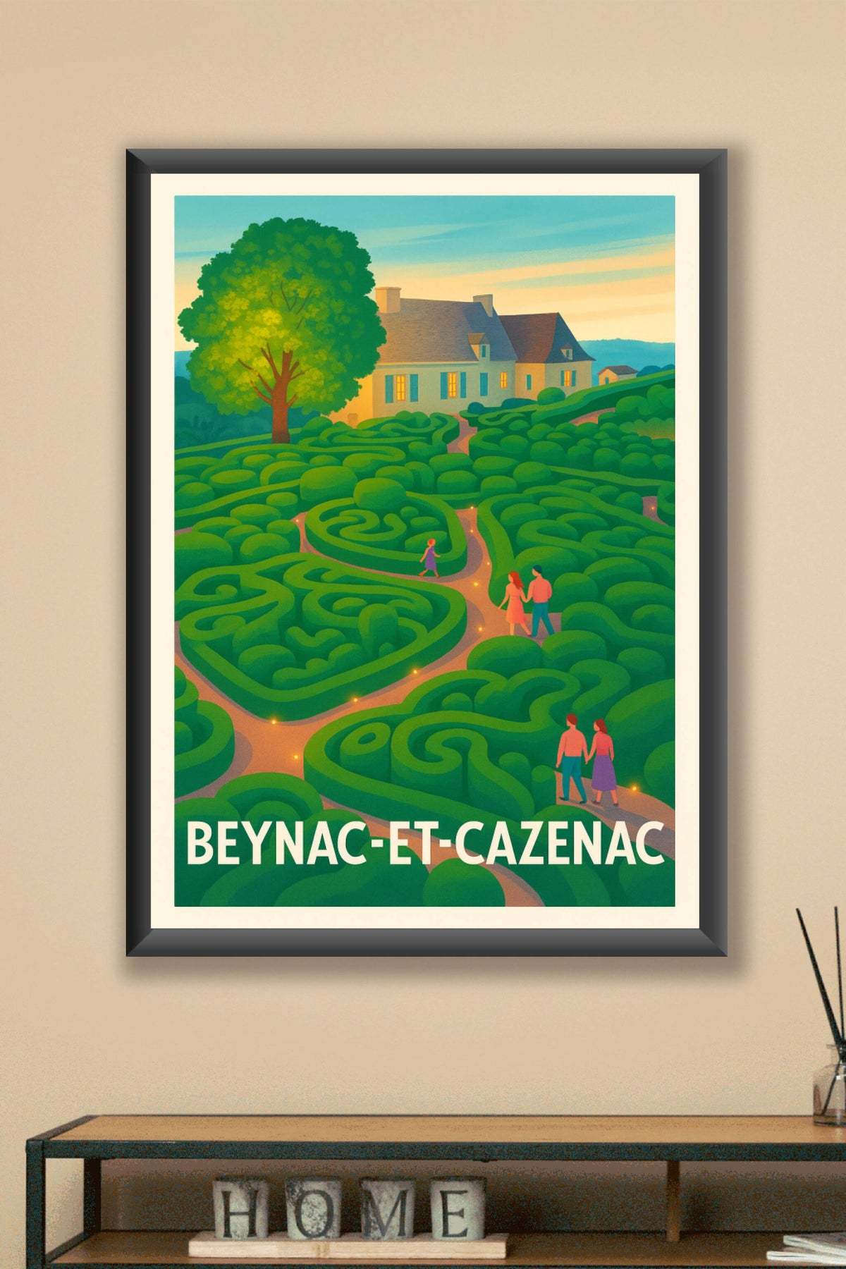 Affiche Beynac-et-Cazenac — Flânerie dans le jardin des merveilles · poster d'art de Beynac-et-Cazenac