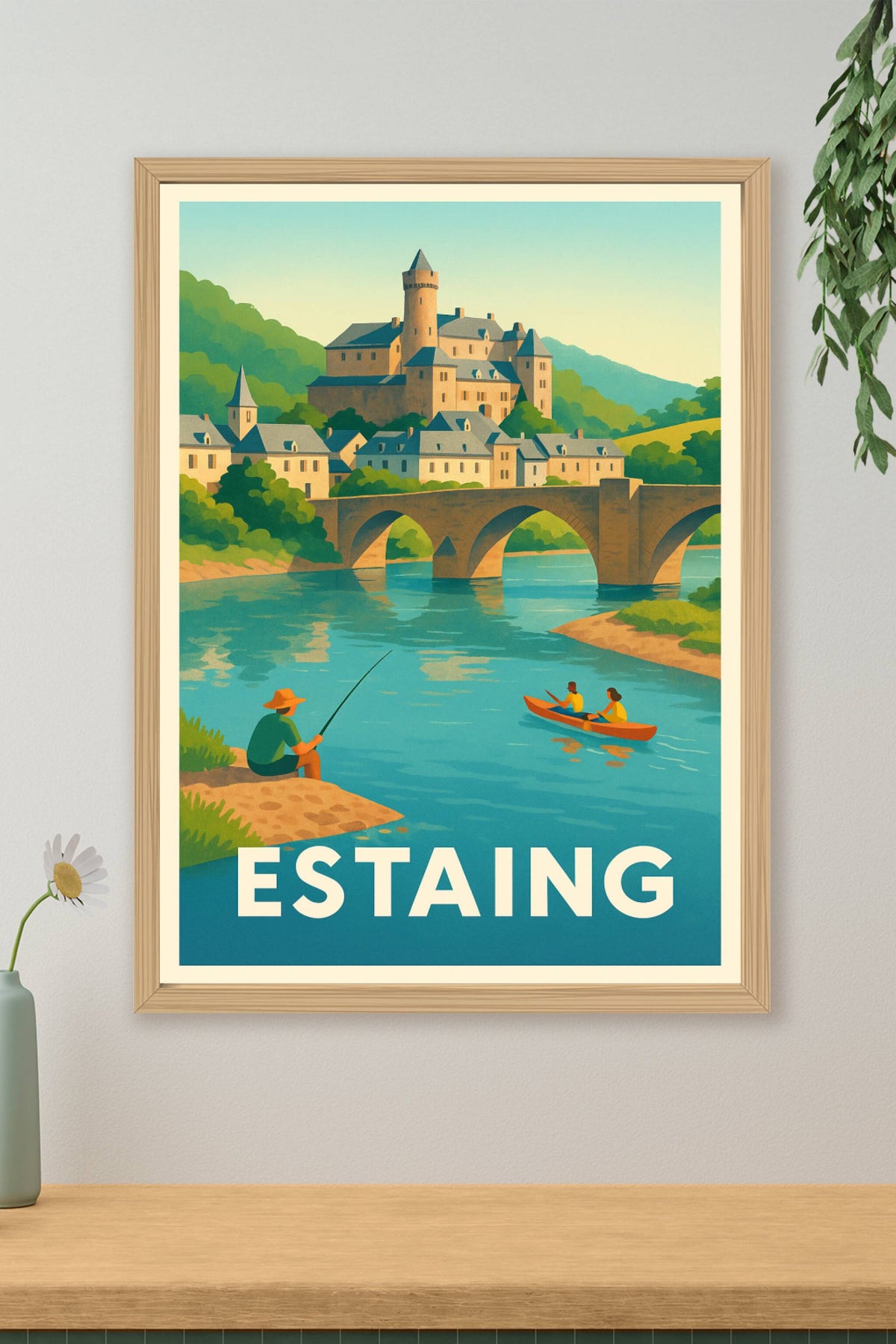 Affiche Estaing — Charme paisible au bord de la rivière · poster d'art de Estaing