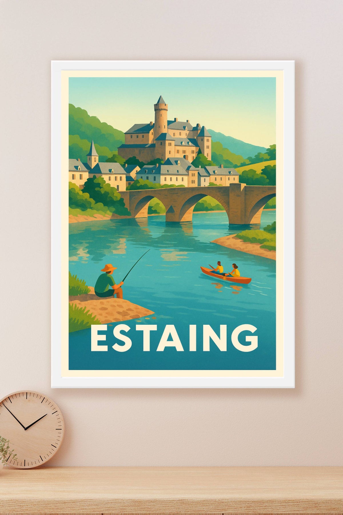 Affiche Estaing — Charme paisible au bord de la rivière · poster d'art de Estaing