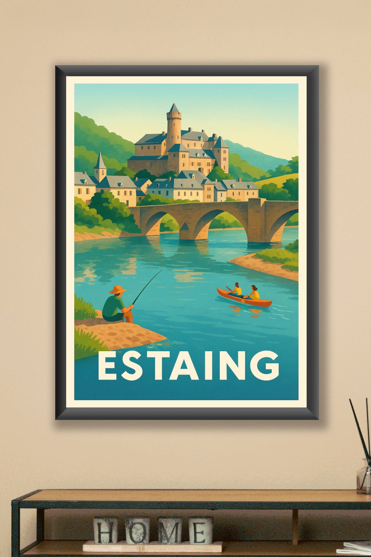 Affiche Estaing — Charme paisible au bord de la rivière · poster d'art de Estaing