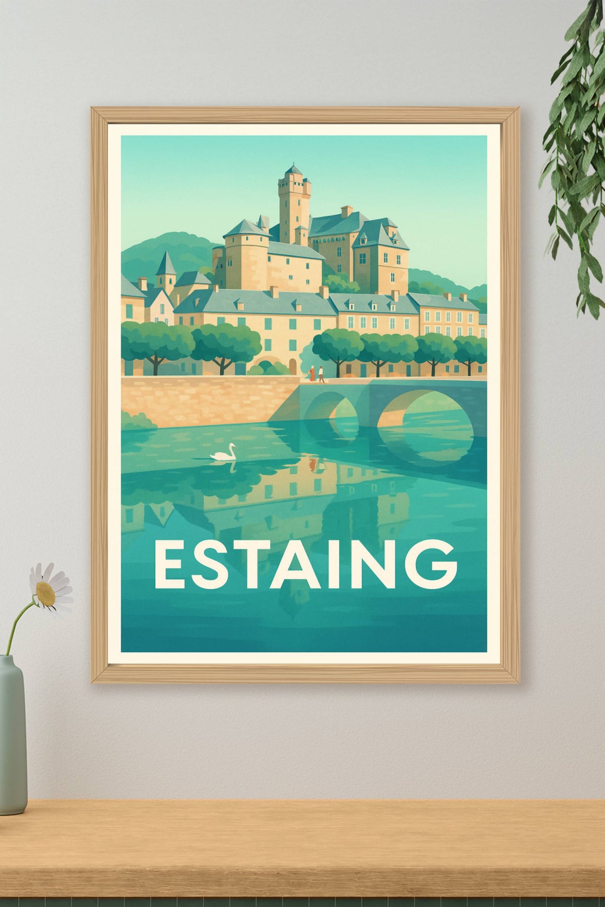 Affiche Estaing — Charme paisible au bord de la rivière · poster d'art de Estaing