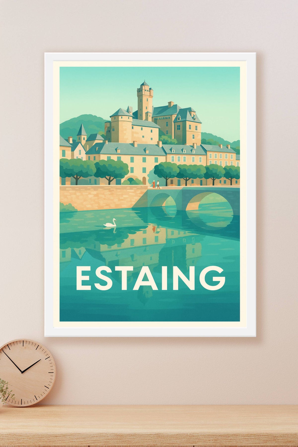 Affiche Estaing — Charme paisible au bord de la rivière · poster d'art de Estaing