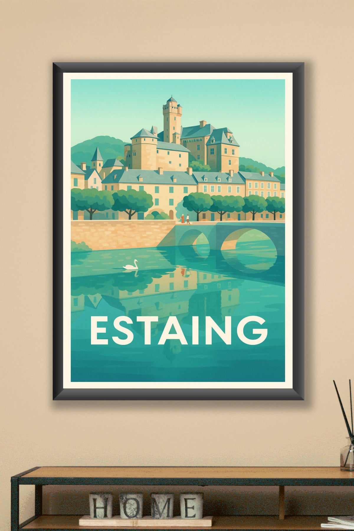 Affiche Estaing — Charme paisible au bord de la rivière · poster d'art de Estaing