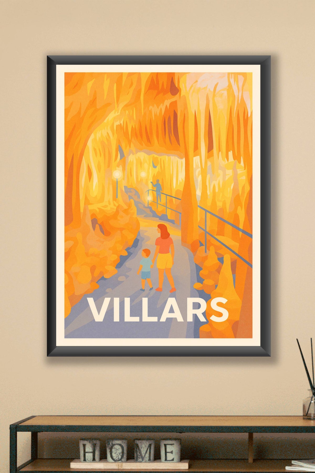 Affiche Villars — Exploration lumineuse des grottes souterraines · poster d'art de Villars