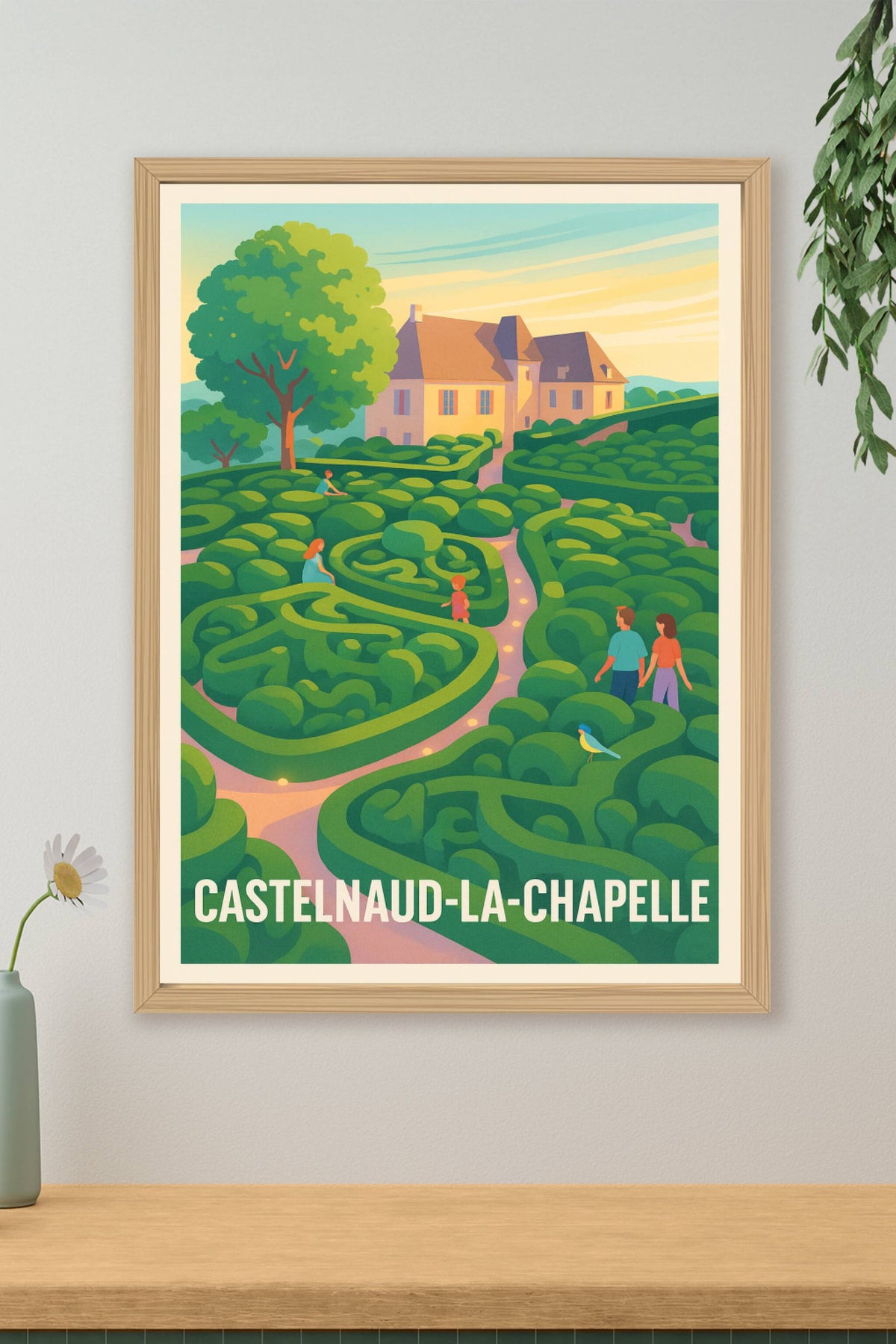 Affiche Castelnaud-la-Chapelle — L'émerveillement du jardin labyrinthique · poster d'art de Castelnaud-la-Chapelle
