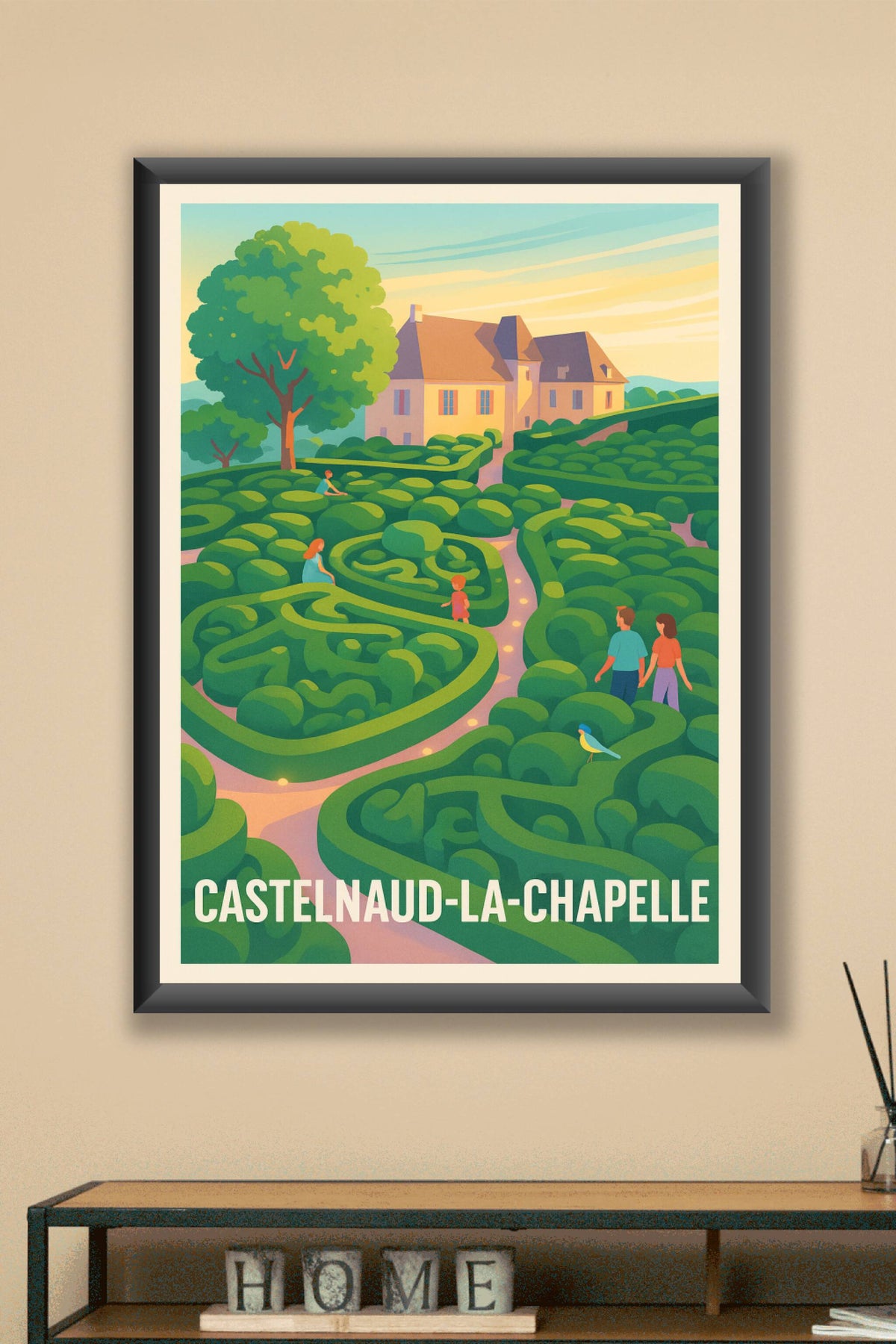 Affiche Castelnaud-la-Chapelle — L'émerveillement du jardin labyrinthique · poster d'art de Castelnaud-la-Chapelle