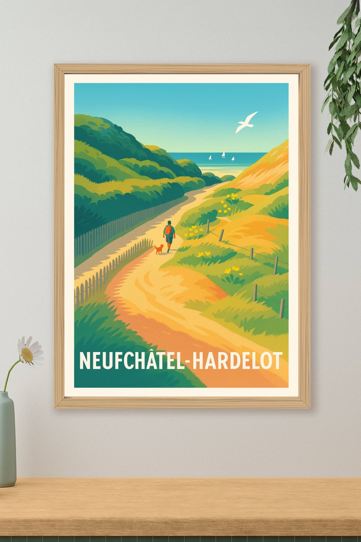 Affiche Neufchâtel-Hardelot — Promenade entre dunes et mer · poster d'art de Neufchâtel-Hardelot