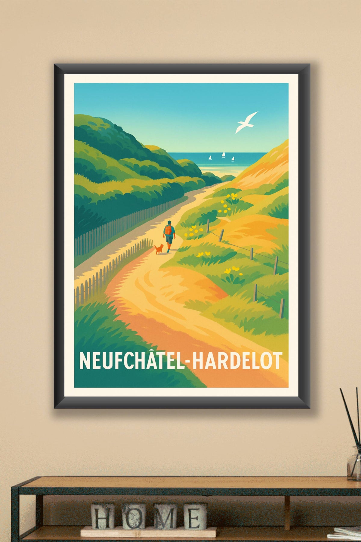 Affiche Neufchâtel-Hardelot — Promenade entre dunes et mer · poster d'art de Neufchâtel-Hardelot