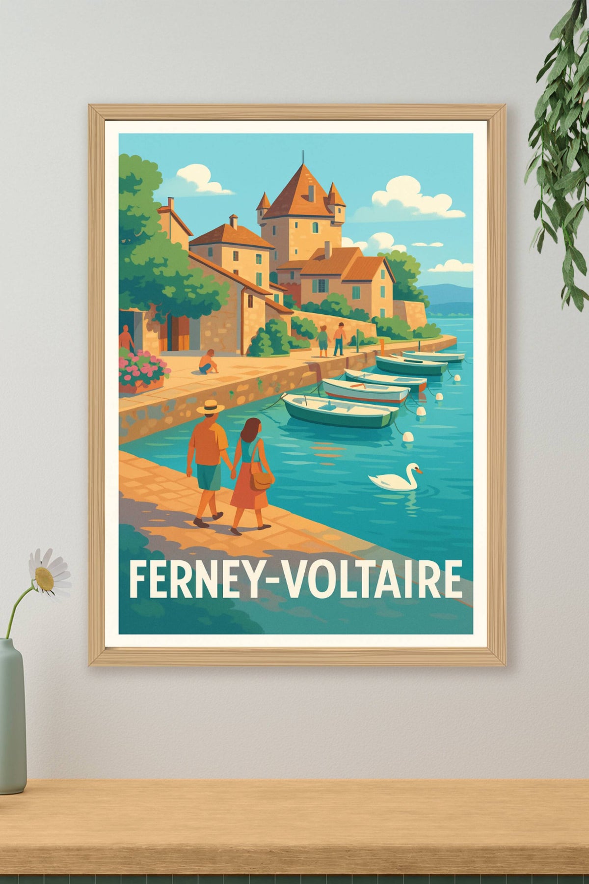 Affiche Ferney-Voltaire — Charme romantique au bord de l'eau · poster d'art de Ferney-Voltaire