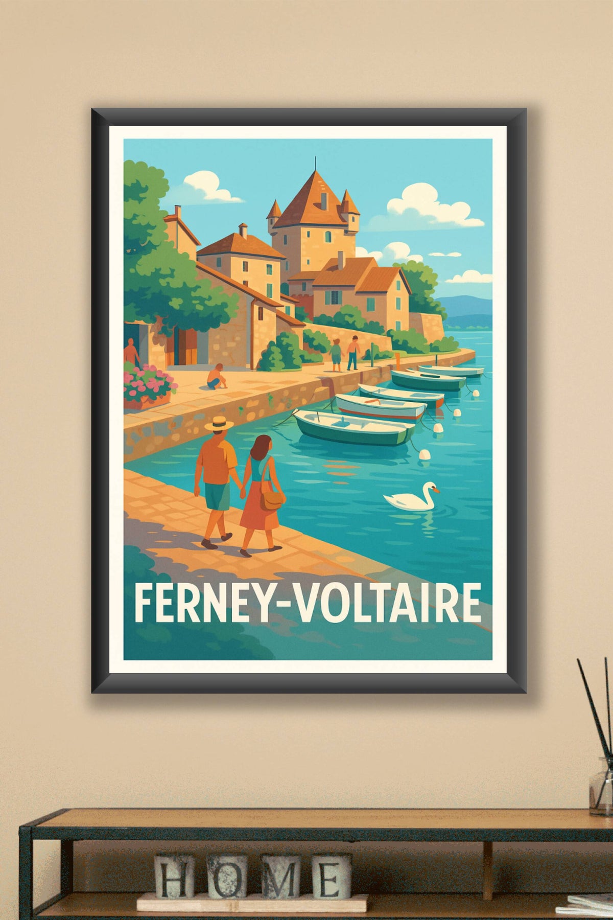 Affiche Ferney-Voltaire — Charme romantique au bord de l'eau · poster d'art de Ferney-Voltaire