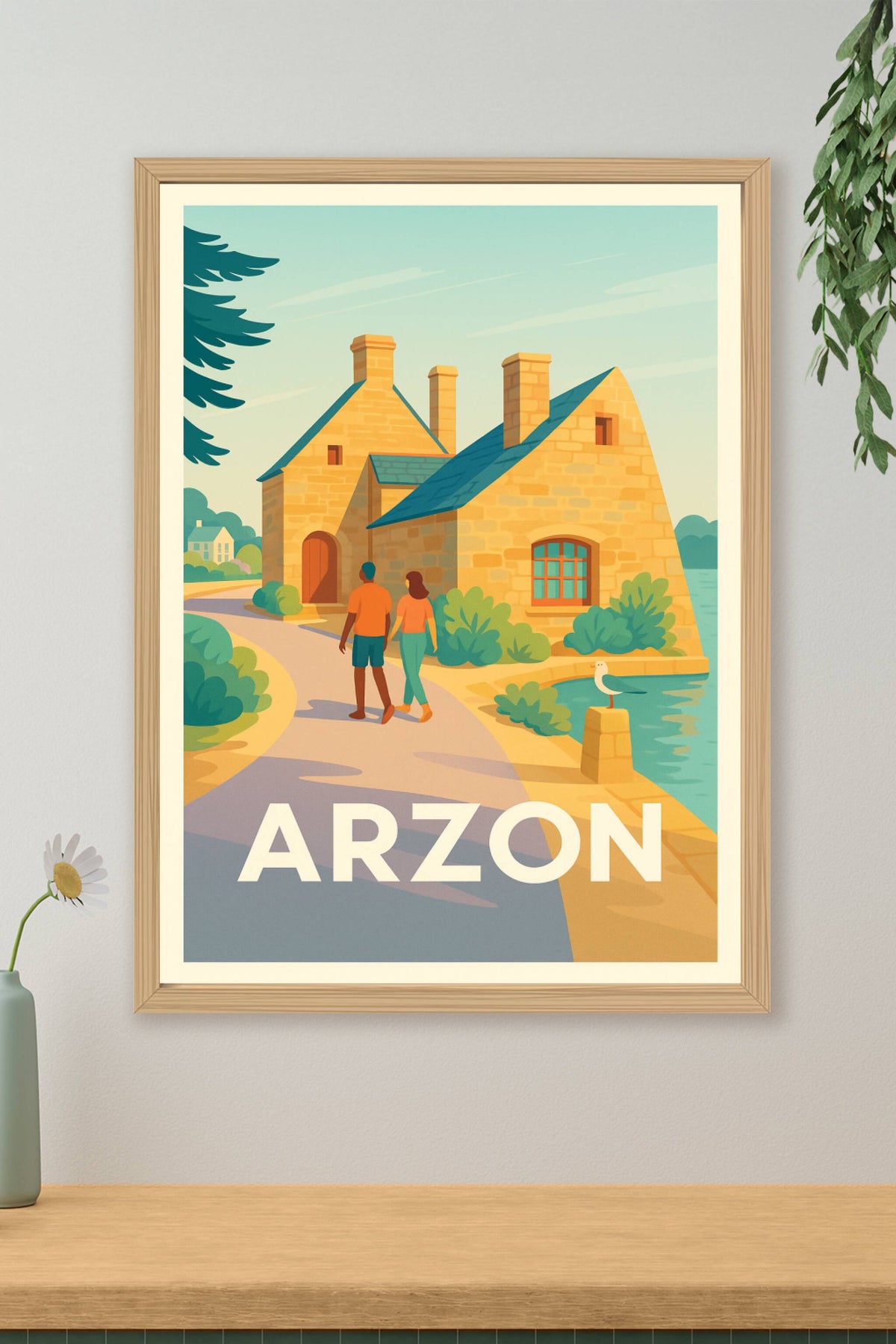 Affiche Arzon — Promenade paisible au bord de l'eau · poster d'art de Arzon