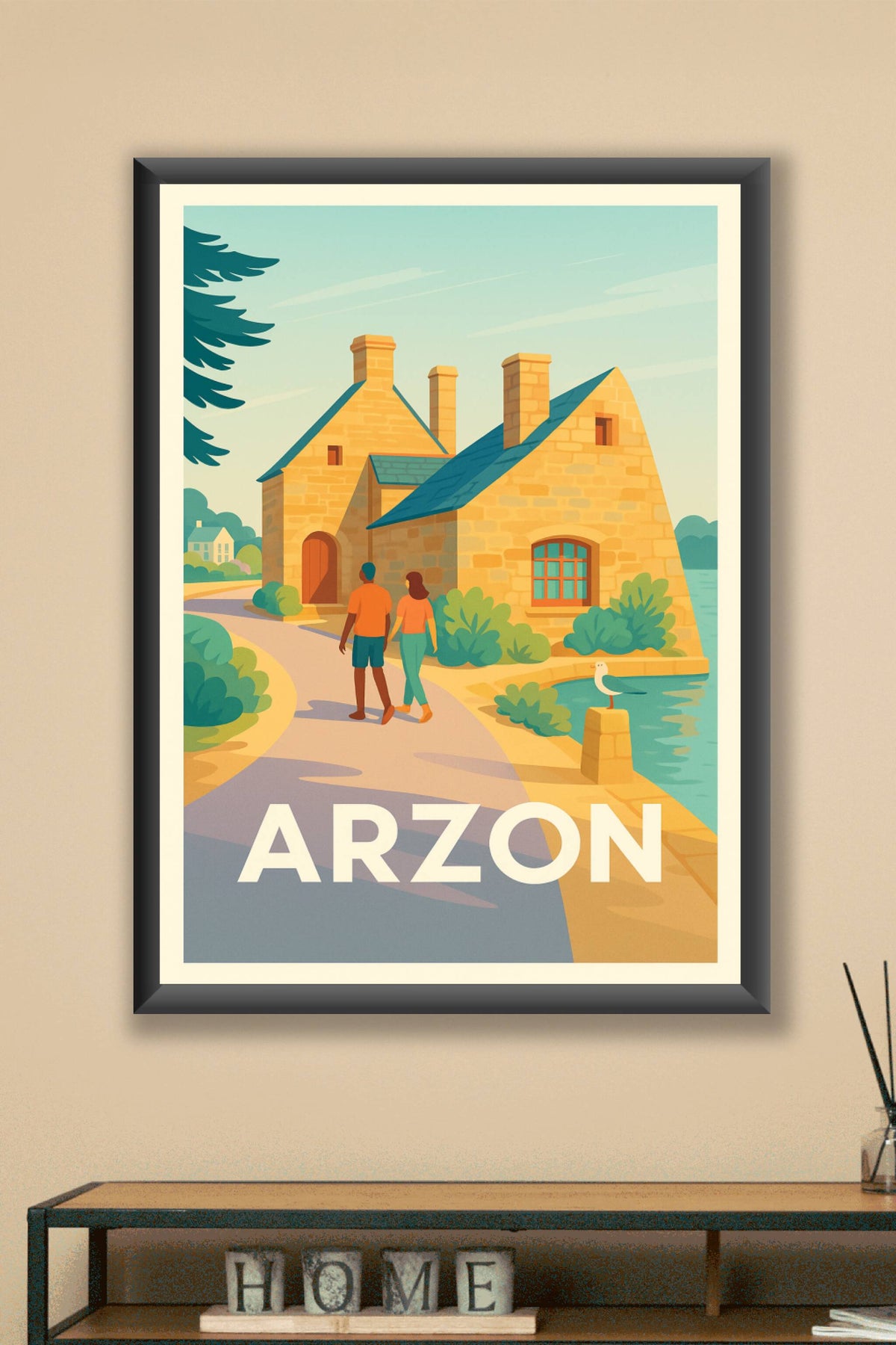 Affiche Arzon — Promenade paisible au bord de l'eau · poster d'art de Arzon