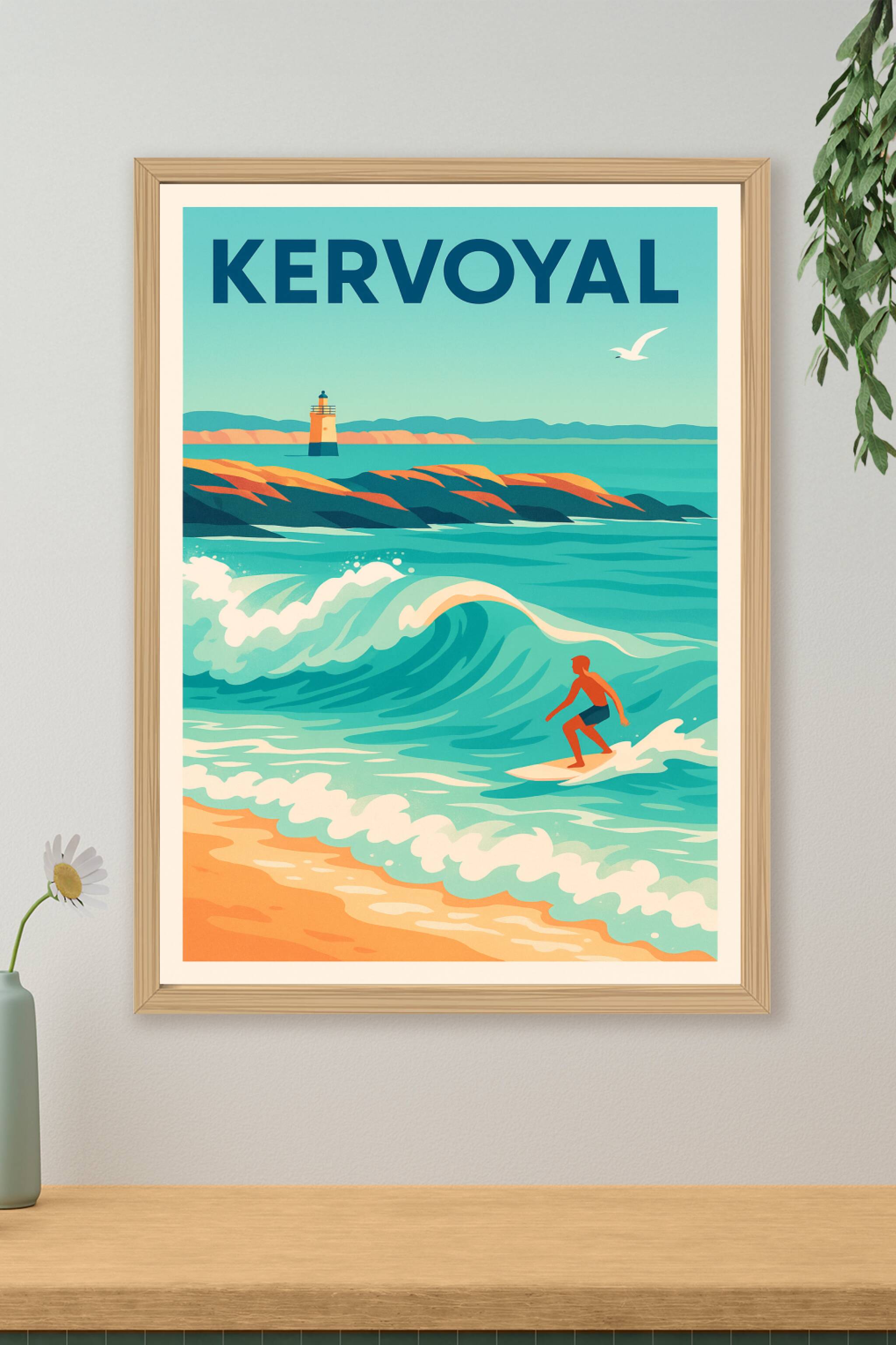 Affiche de Kervoyal - Vagues et surf en bord de mer