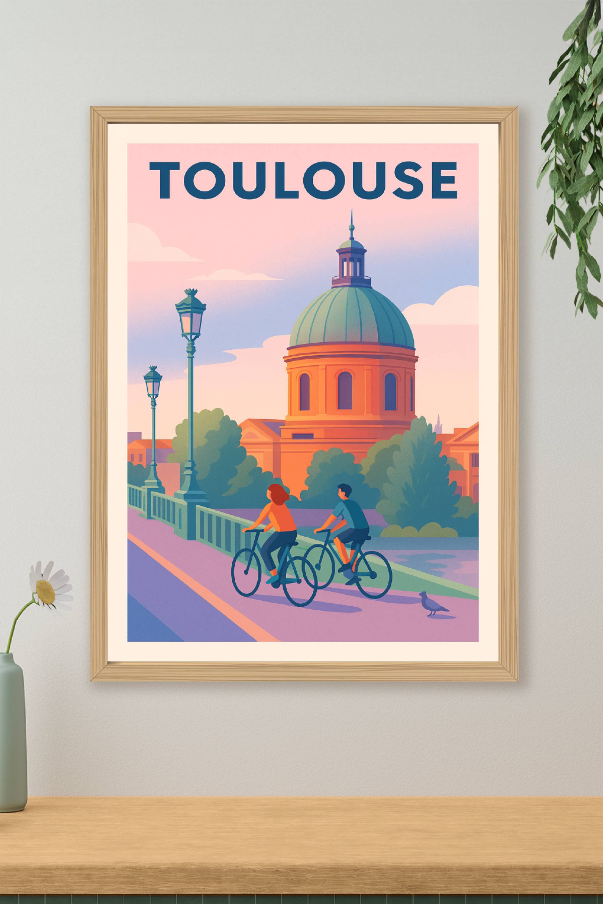 Affiche de Toulouse - Balade à vélo sous le dôme emblématique