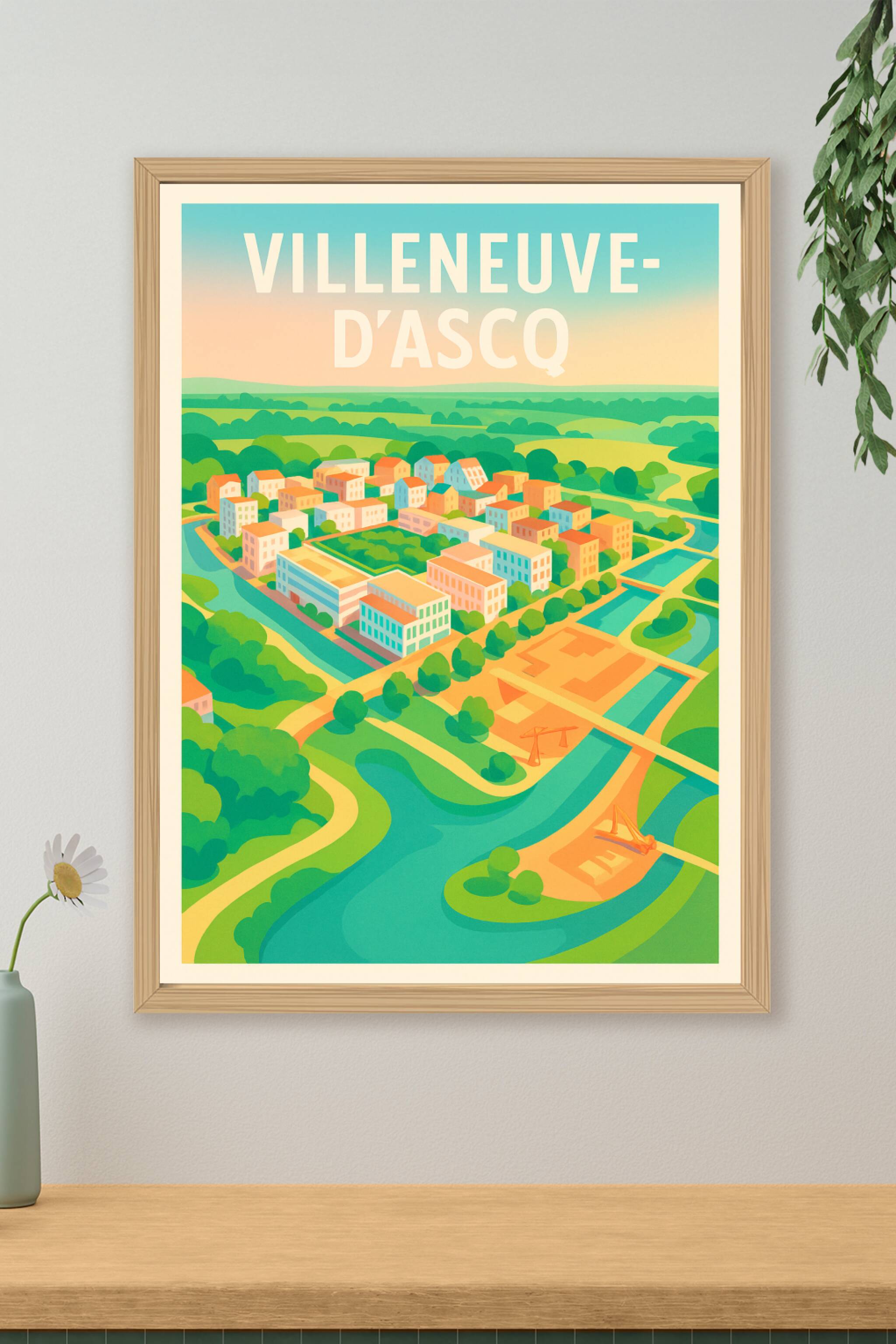 Affiche de Villeneuve-d'Ascq - Vue colorée et paisible de la ville