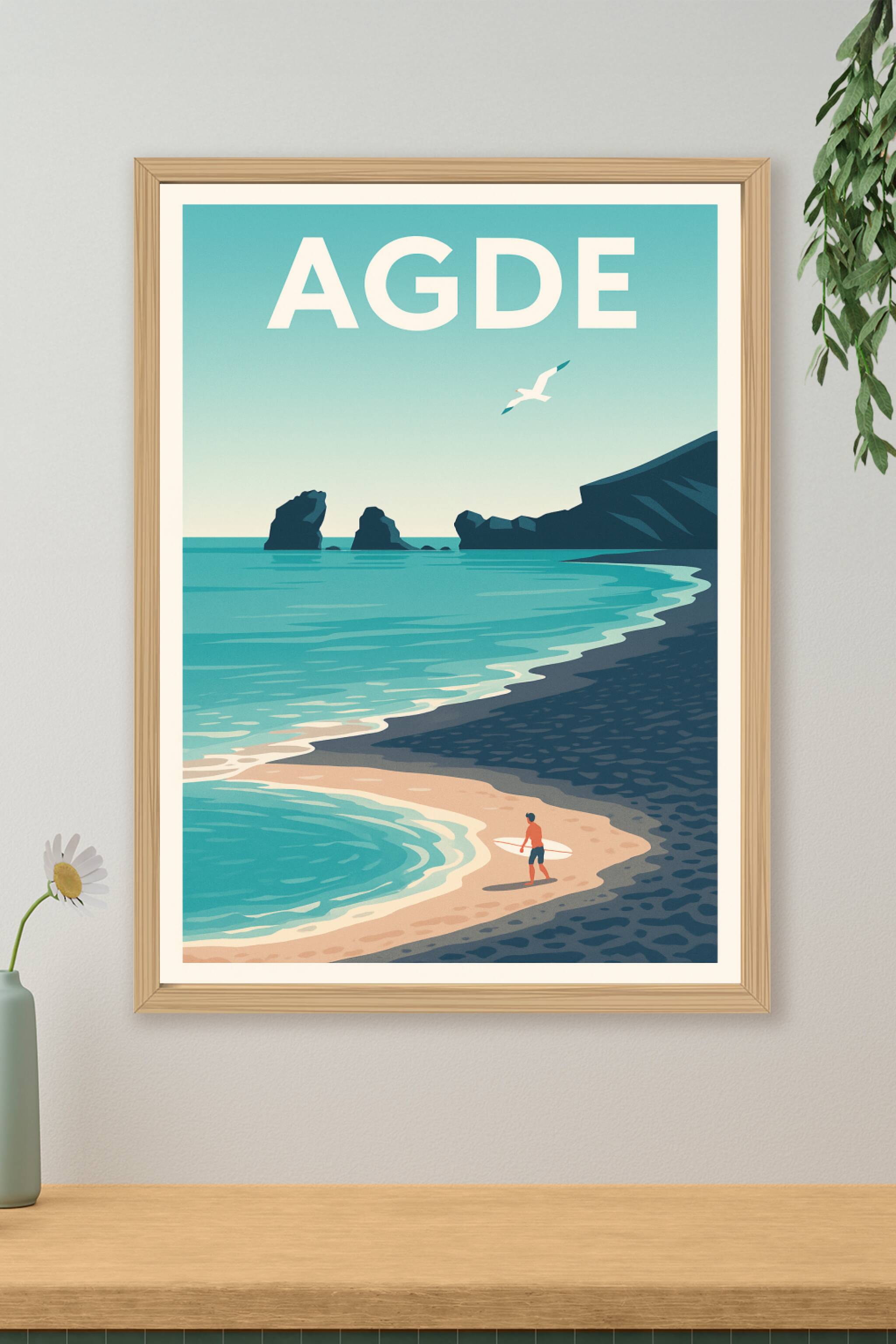 Affiche de Agde - Le charme naturel de la plage et de ses rochers