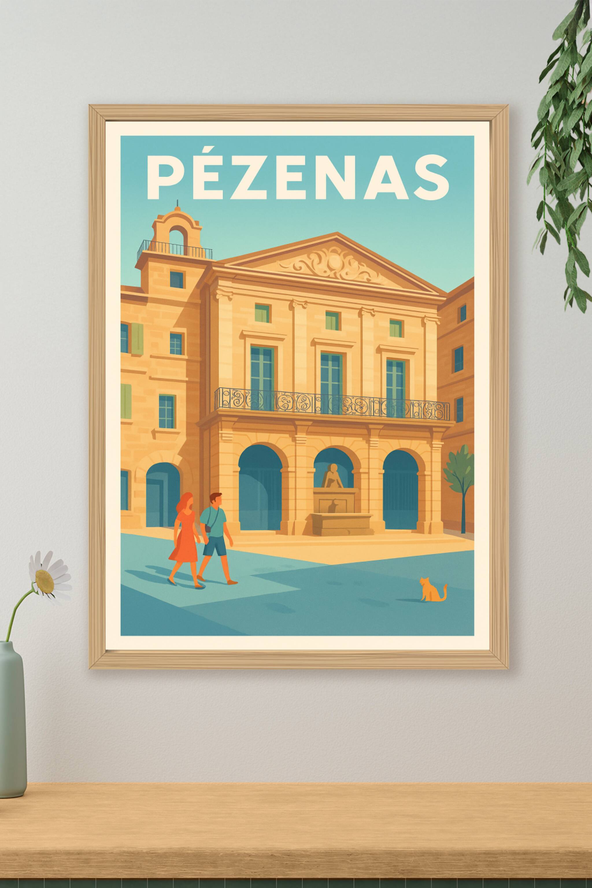 Affiche de Pézenas - Charme et douceur d’une place ensoleillée