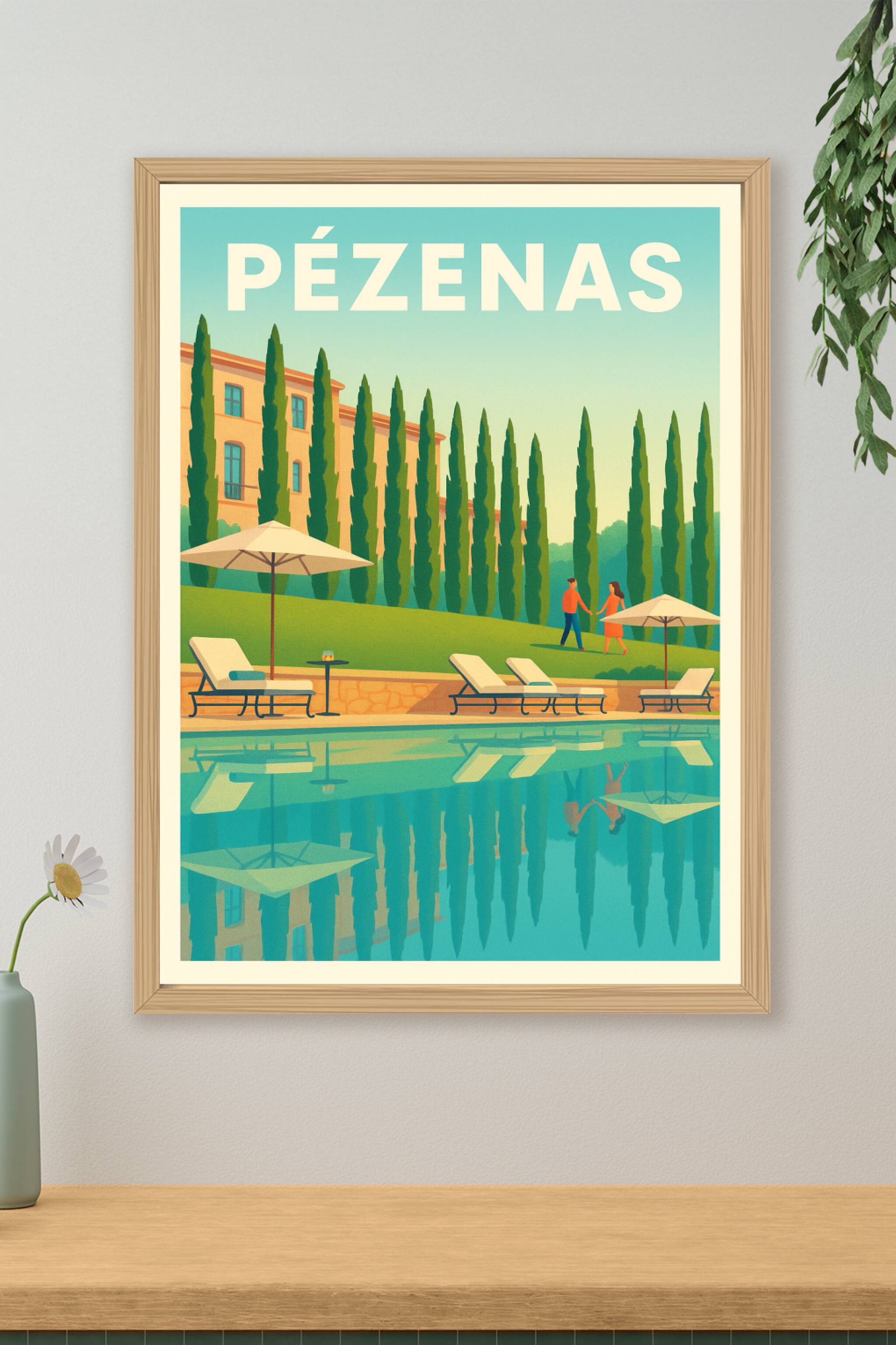 Affiche de Pézenas - L'art de vivre au bord de la piscine