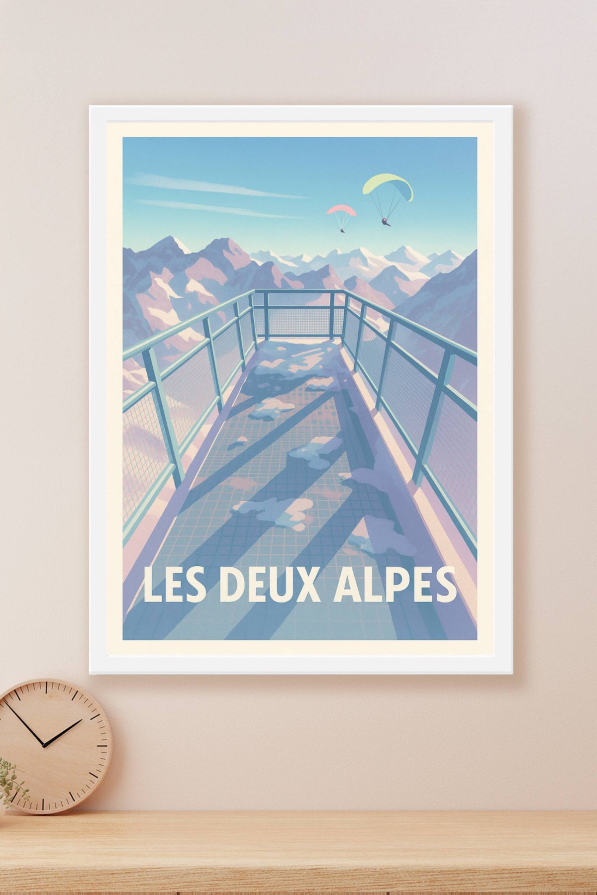 Affiche Les Deux Alpes — Panorama d'altitude et aventure aérienne · poster d'art de Les Deux Alpes