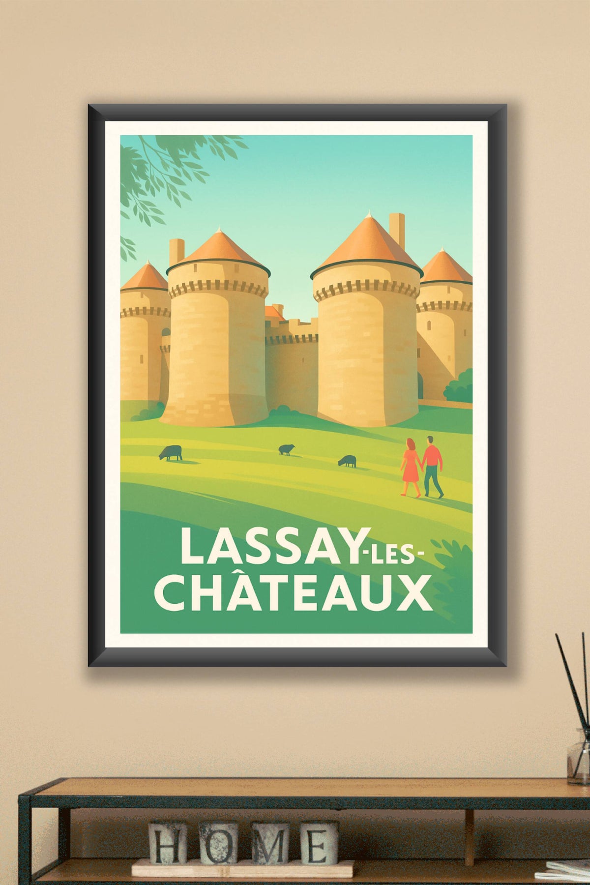 Affiche Lassay-les-Châteaux — Charme médiéval et nature apaisante · poster d'art de Lassay-les-Châteaux