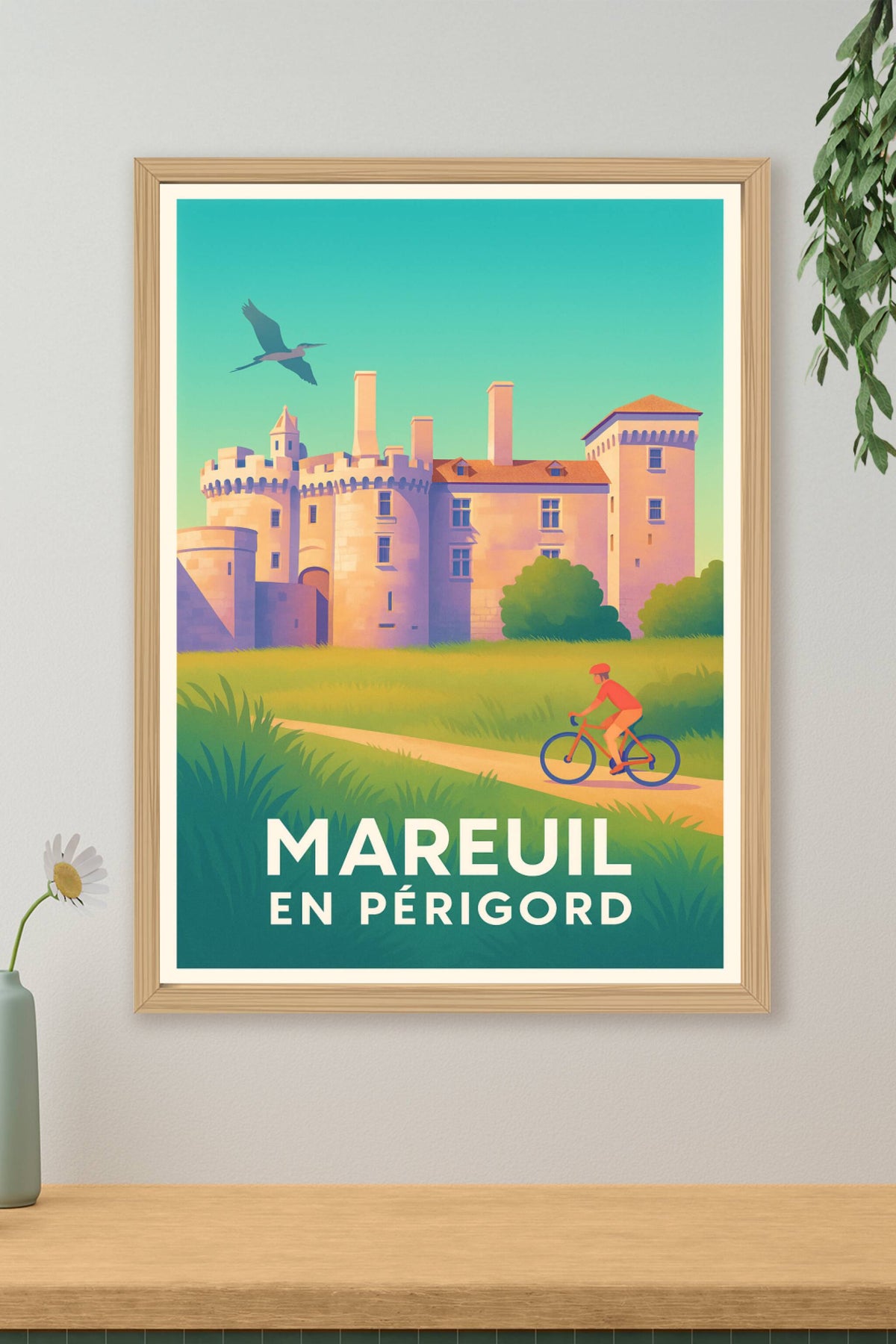 Affiche Mareuil en Périgord — Élégance du Château et Douceur de Vivre · poster d'art de Mareuil en Périgord