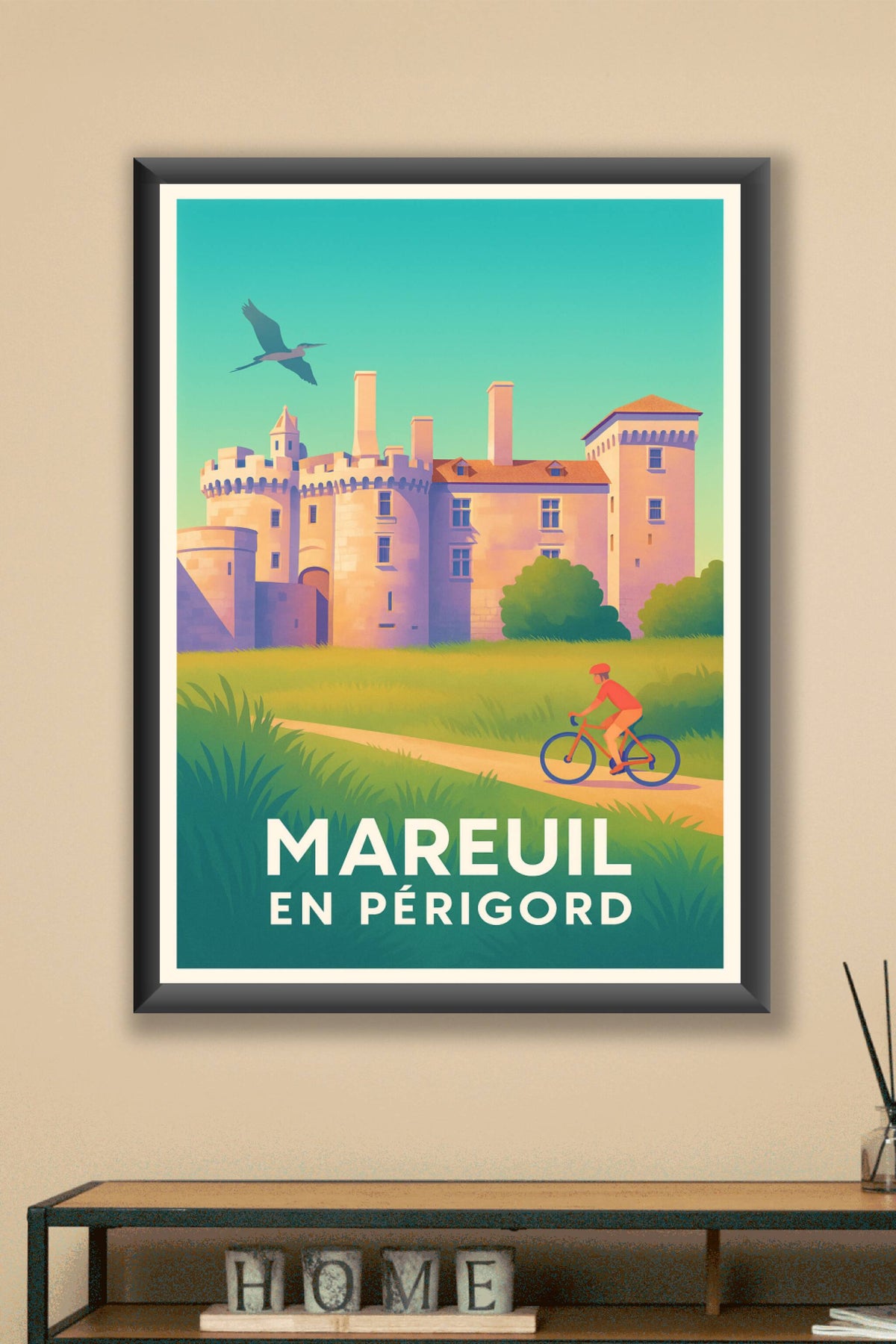 Affiche Mareuil en Périgord — Élégance du Château et Douceur de Vivre · poster d'art de Mareuil en Périgord