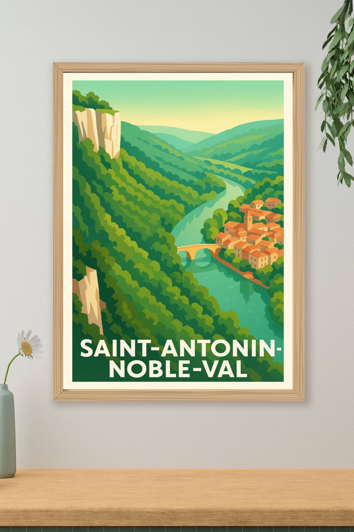 Affiche Saint-Antonin-Noble-Val — Charme et sérénité au fil de l'Aveyron · poster d'art de Saint-Antonin-Noble-Val