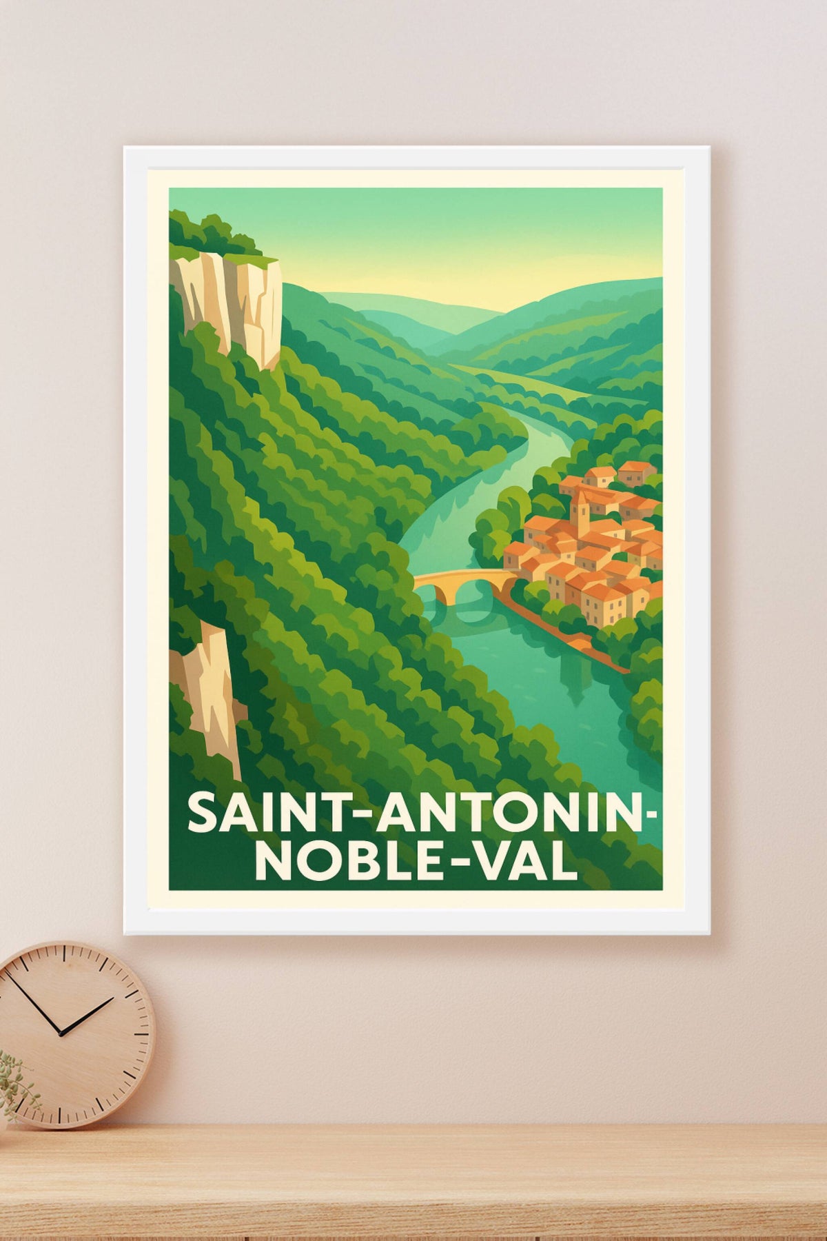 Affiche Saint-Antonin-Noble-Val — Charme et sérénité au fil de l'Aveyron · poster d'art de Saint-Antonin-Noble-Val