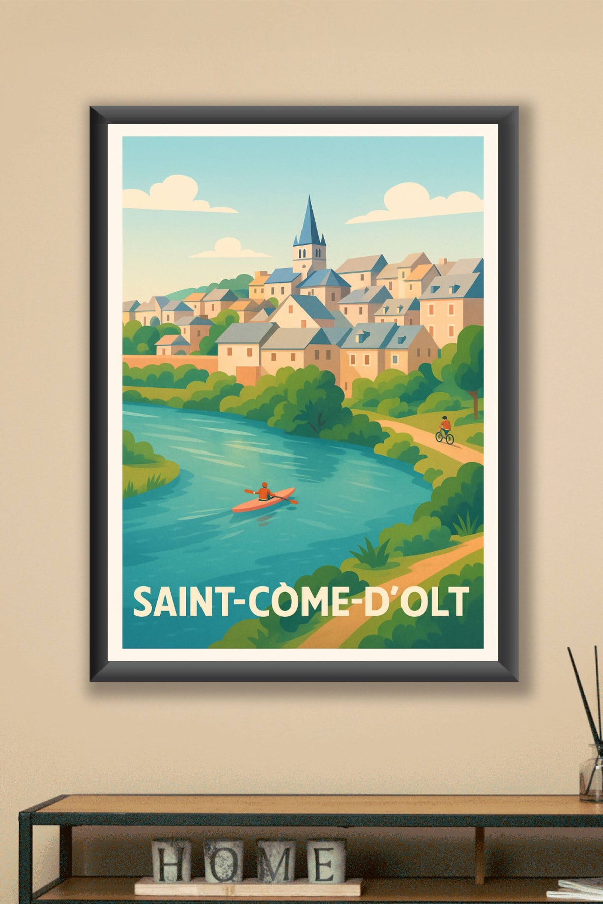 Affiche Saint-Côme-d'Olt — Charme bucolique au fil de l'eau · poster d'art de Saint-Côme-d'Olt