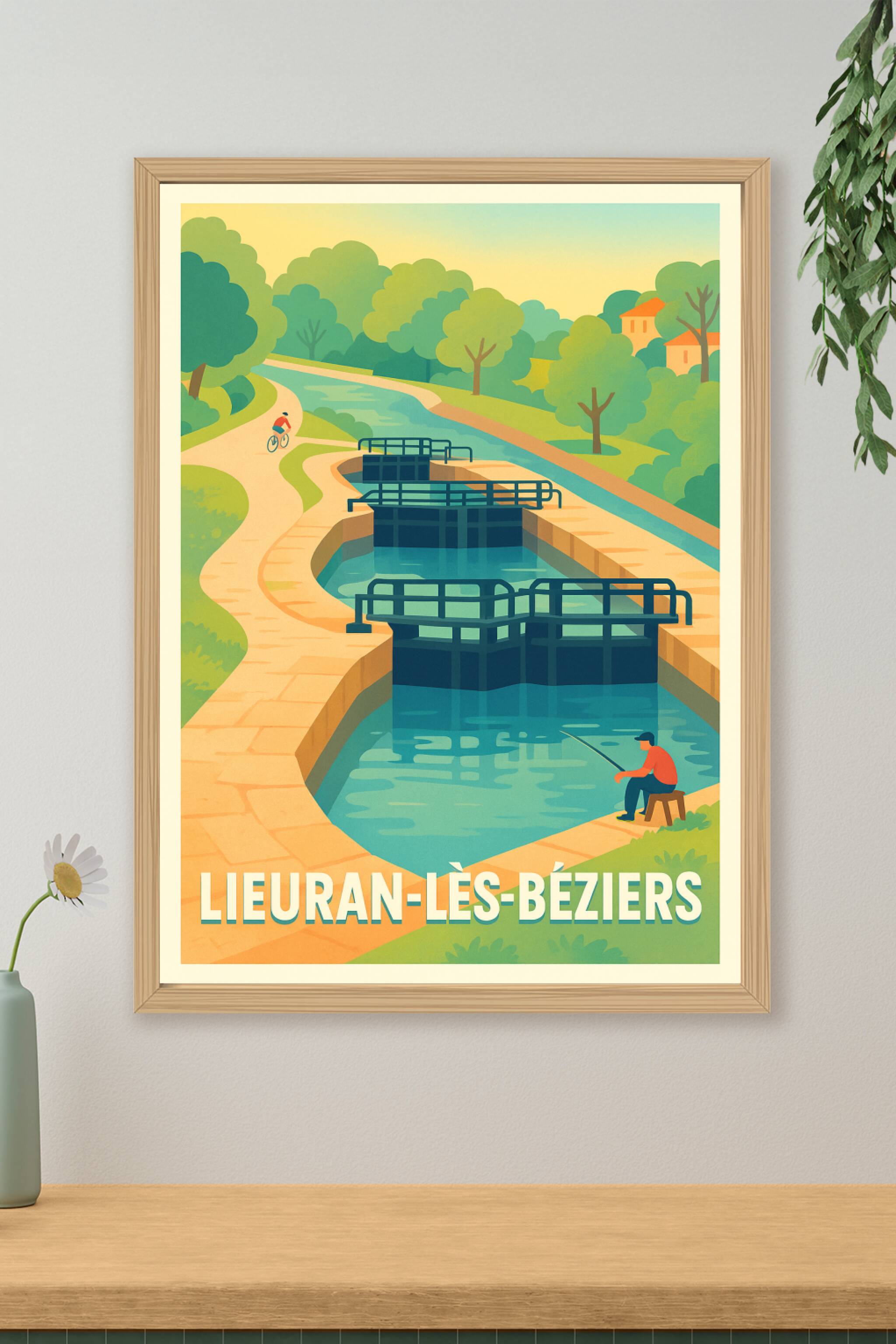 Affiche Lieuran-lès-Béziers — Sérénité au fil de l'eau · poster d'art de Lieuran-lès-Béziers