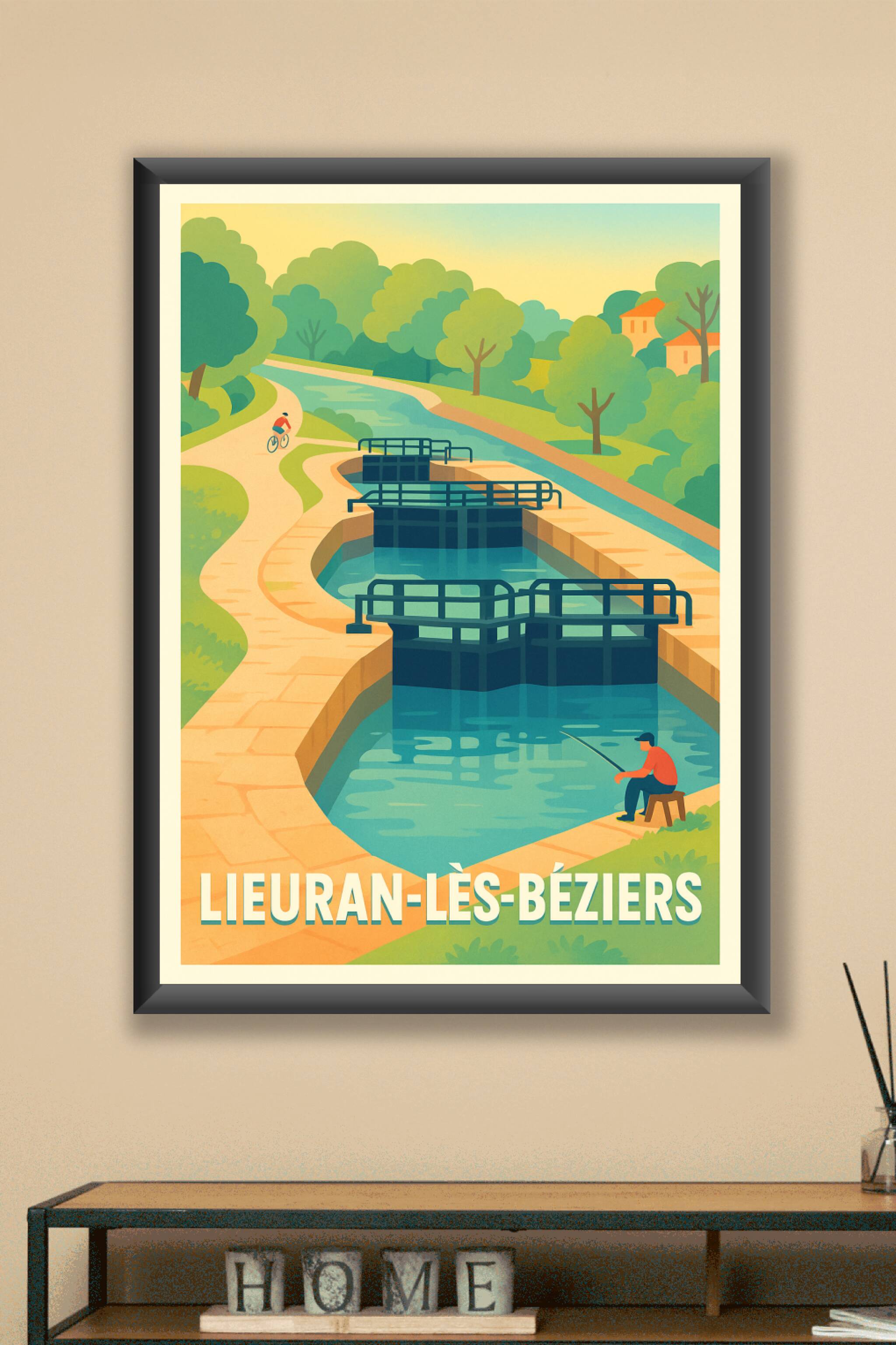 Affiche Lieuran-lès-Béziers — Sérénité au fil de l'eau · poster d'art de Lieuran-lès-Béziers