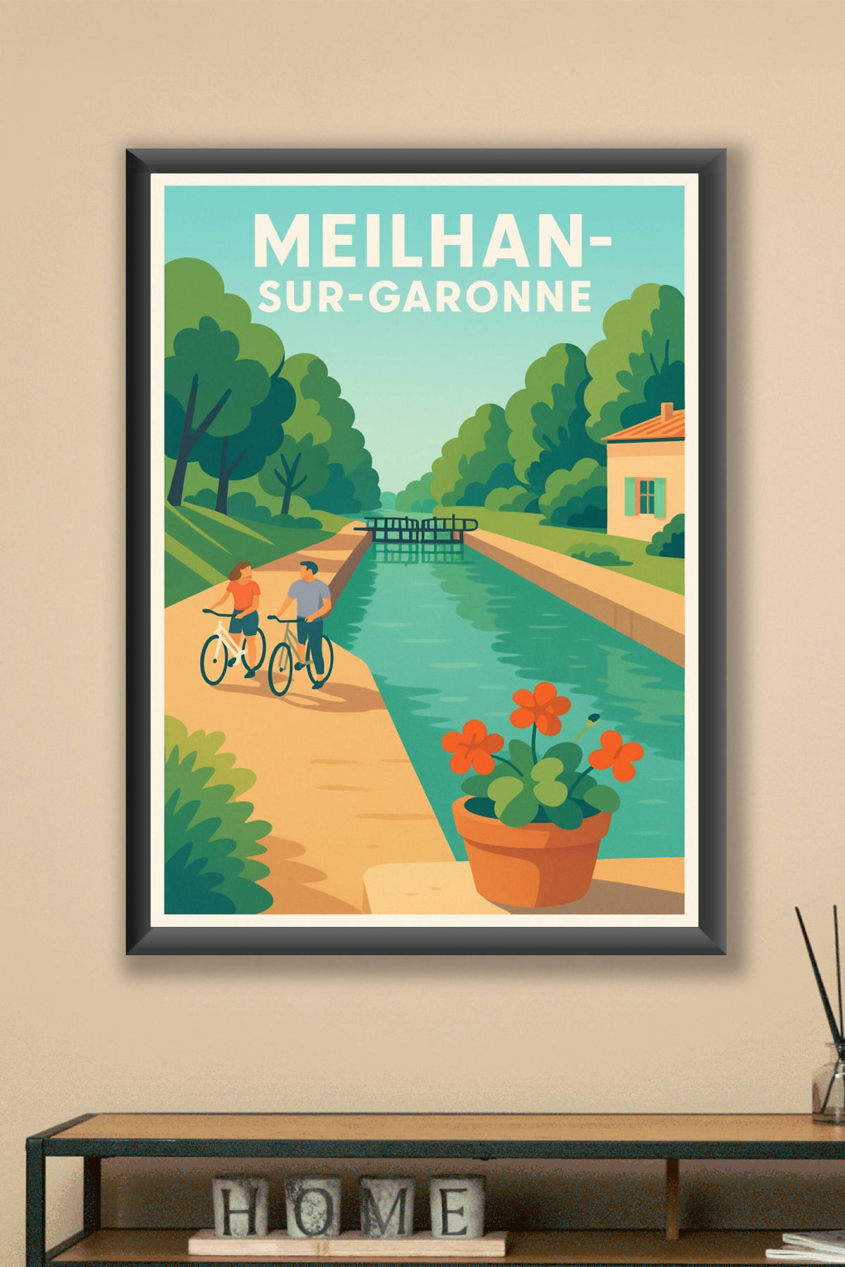 Affiche Meilhan-sur-Garonne — Promenade bucolique au fil de l'eau · poster d'art de Meilhan-sur-Garonne