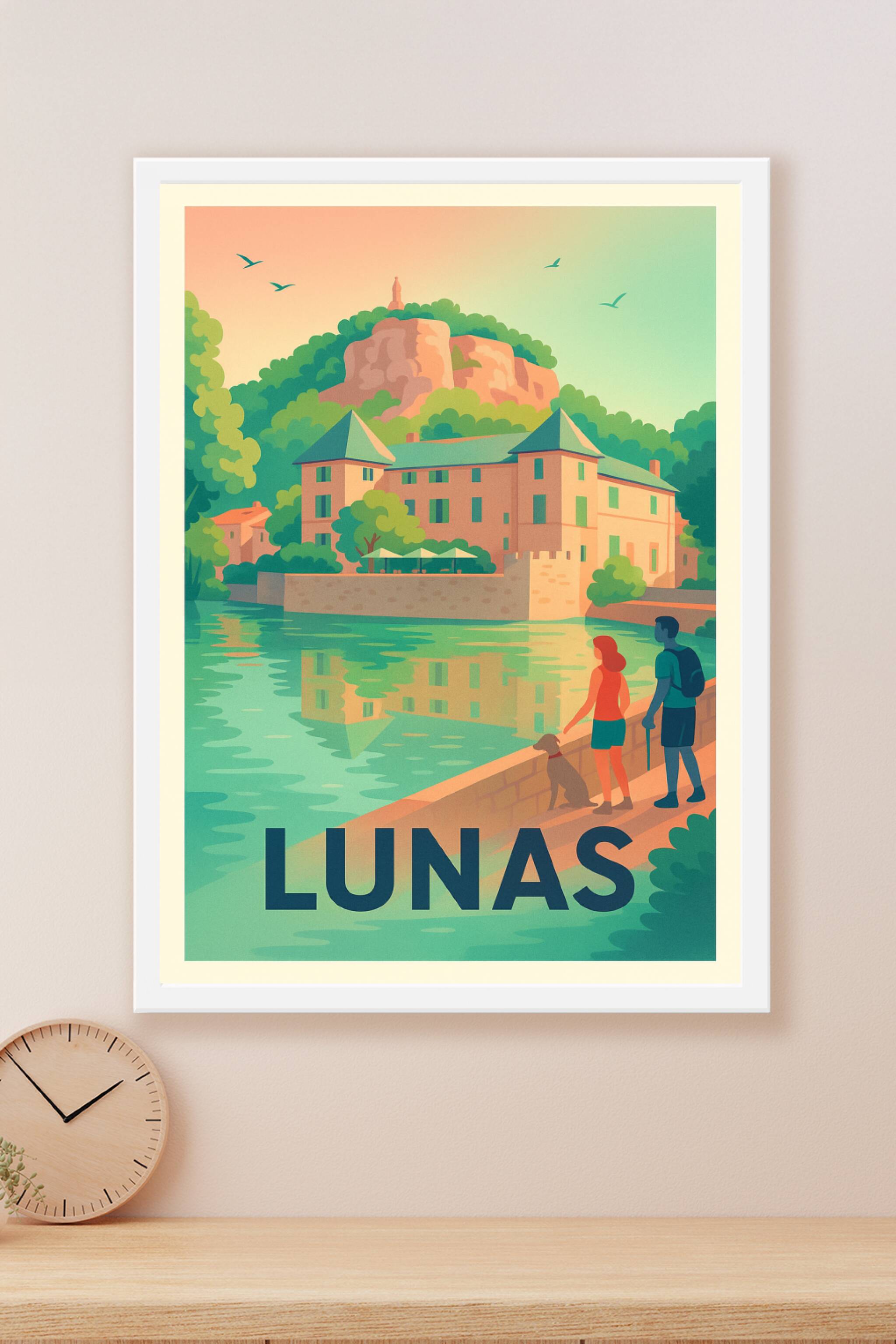 Affiche Lunas — Escapade paisible au bord de l'eau · poster d'art de Lunas