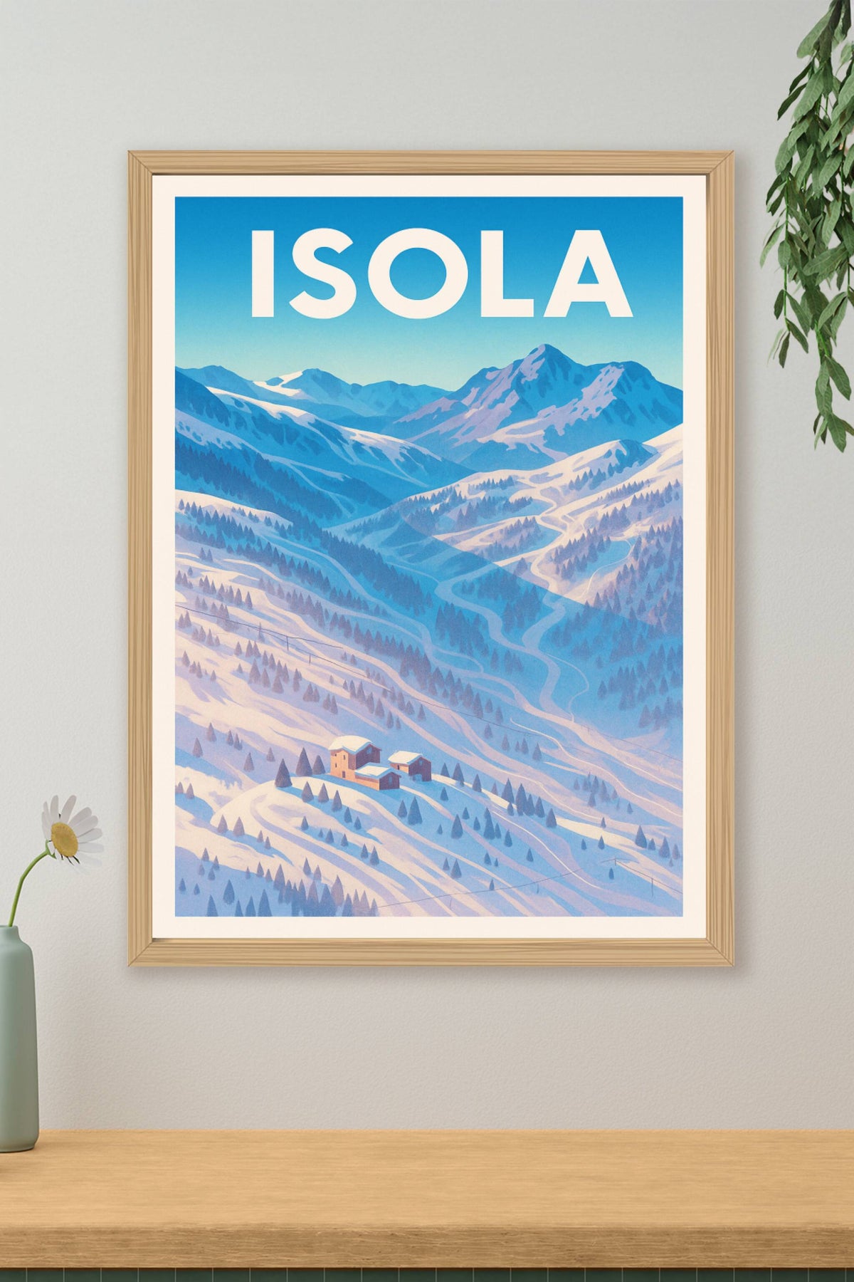 Affiche Isola — Évasion alpine au cœur des montagnes enneigées · poster d'art de Isola
