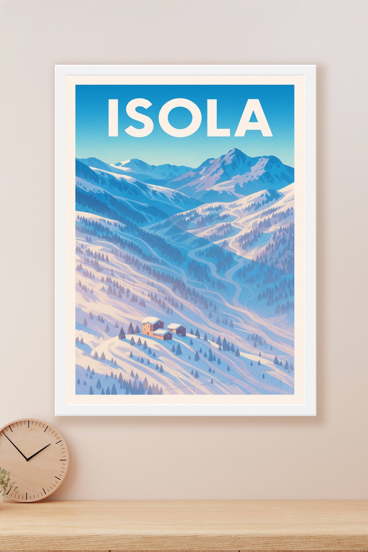 Affiche Isola — Évasion alpine au cœur des montagnes enneigées · poster d'art de Isola