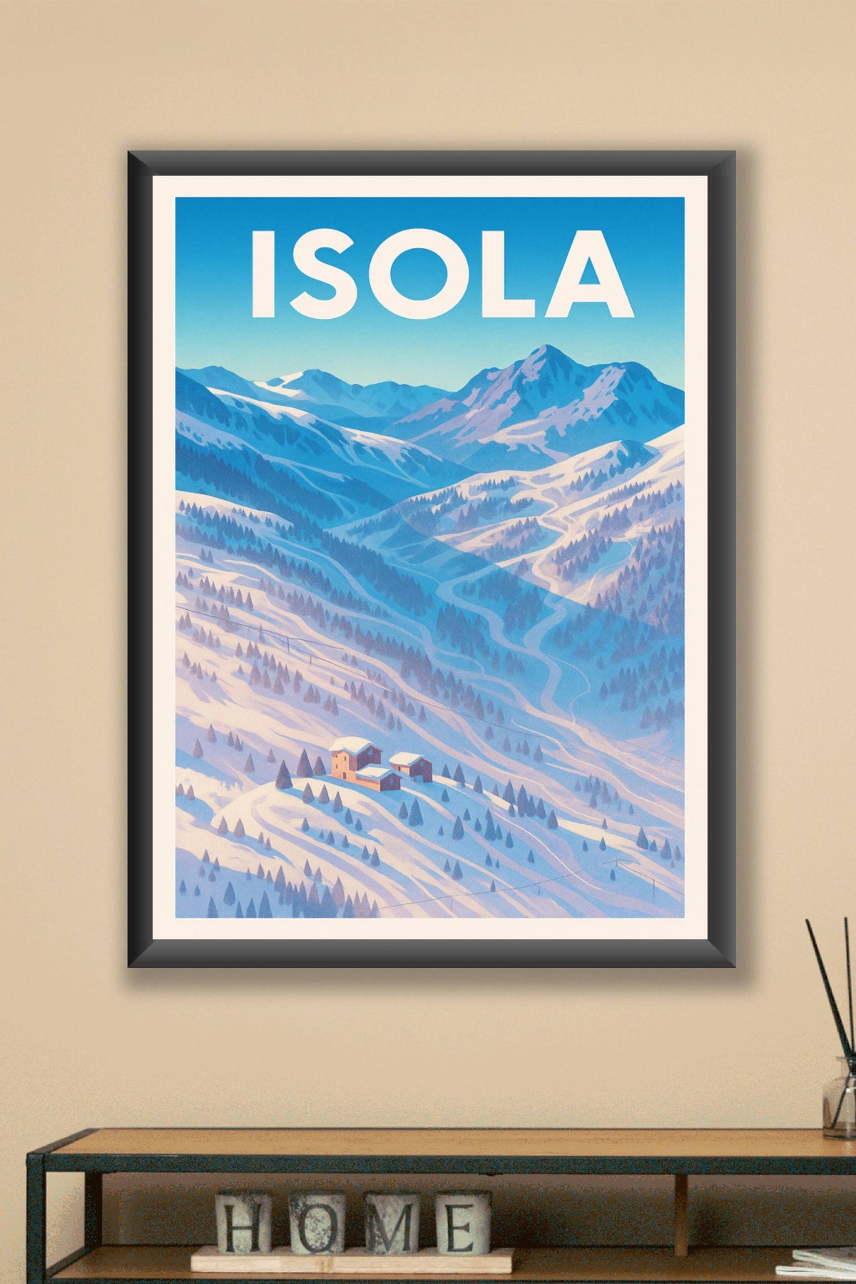 Affiche Isola — Évasion alpine au cœur des montagnes enneigées · poster d'art de Isola
