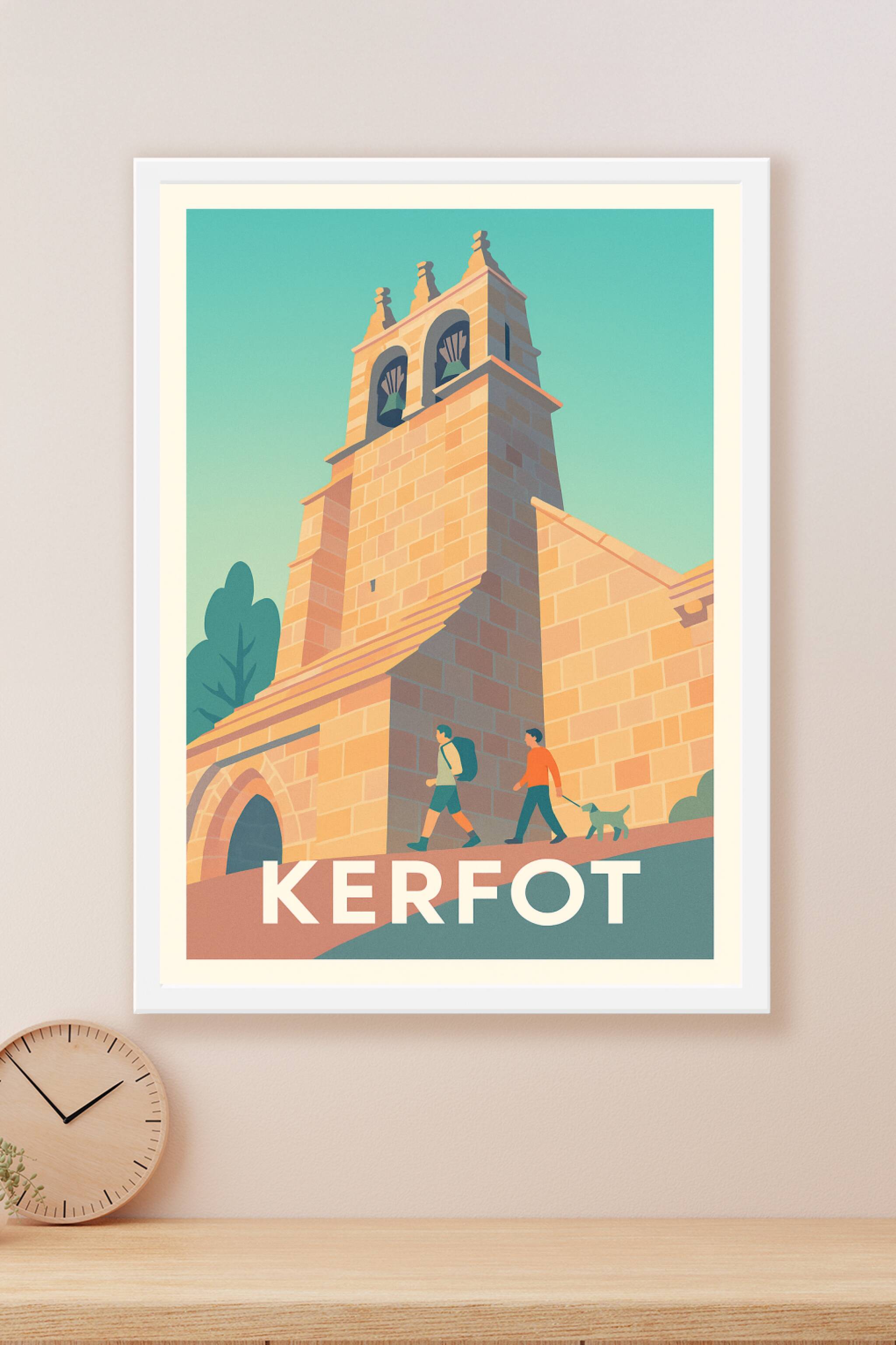Affiche Kerfot — Promenade ensoleillée au clocher historique · poster d'art de Kerfot