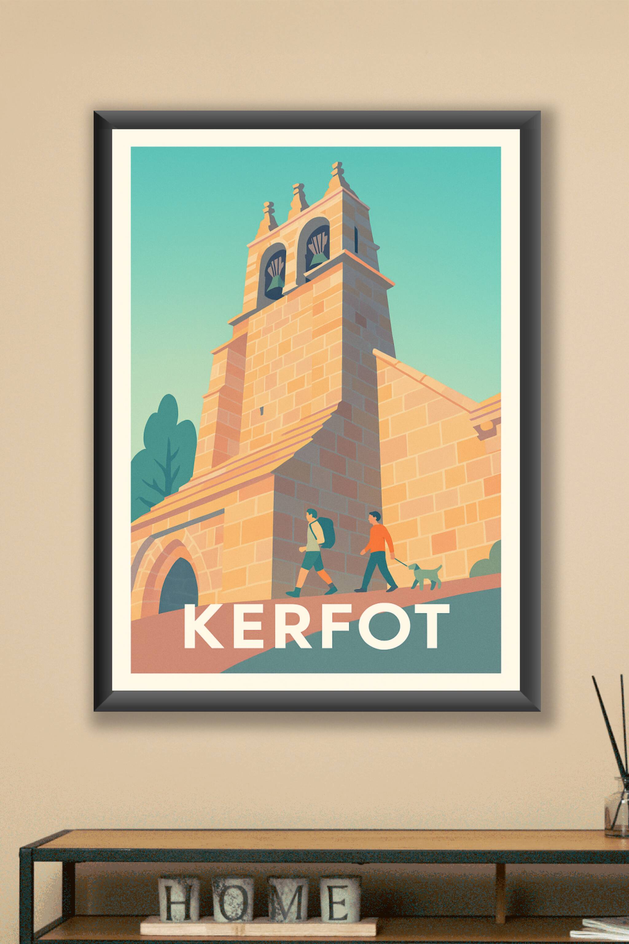 Affiche Kerfot — Promenade ensoleillée au clocher historique · poster d'art de Kerfot