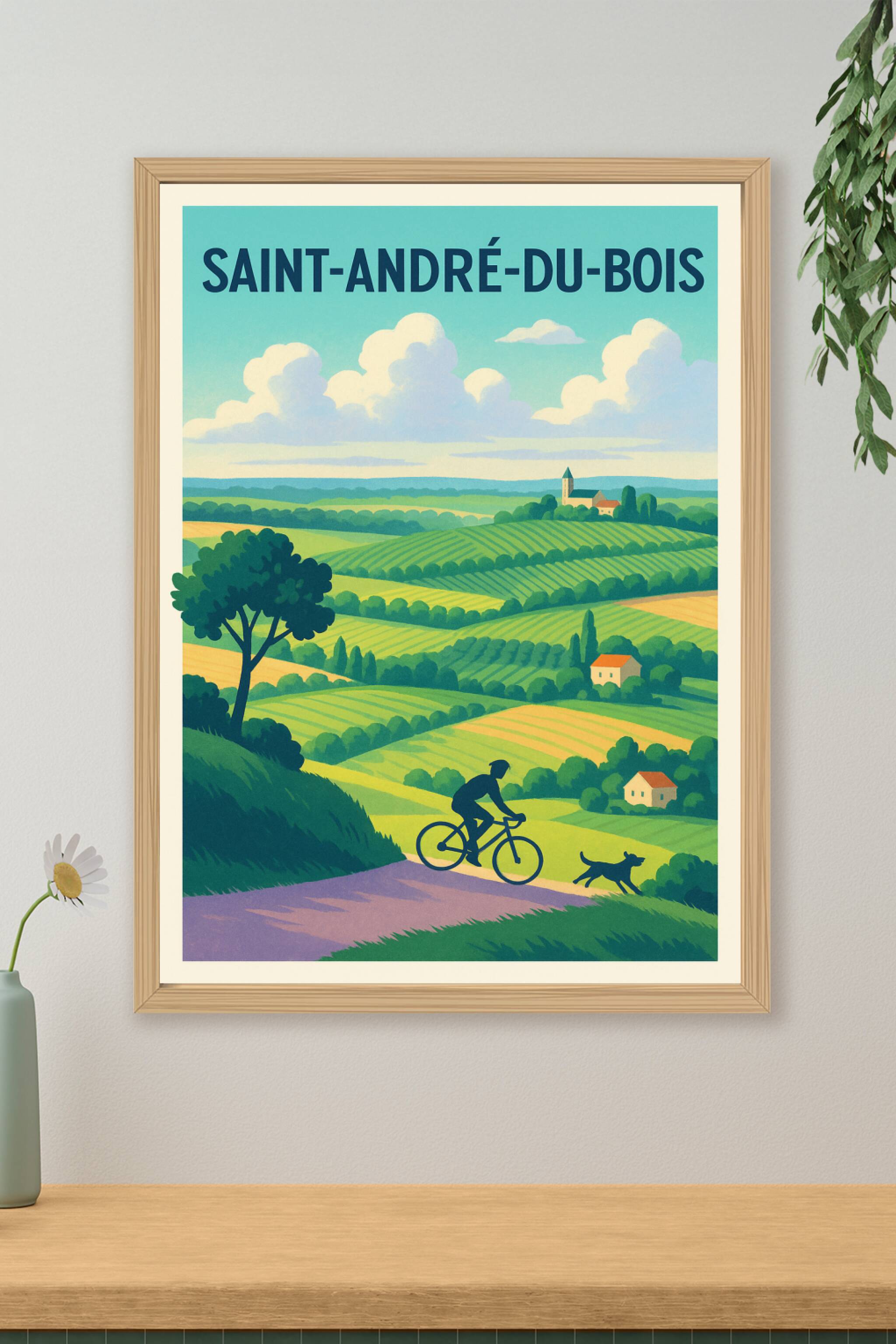 Affiche Saint-André-du-Bois — Échappée belle à vélo en campagne · poster d'art de Saint-André-du-Bois