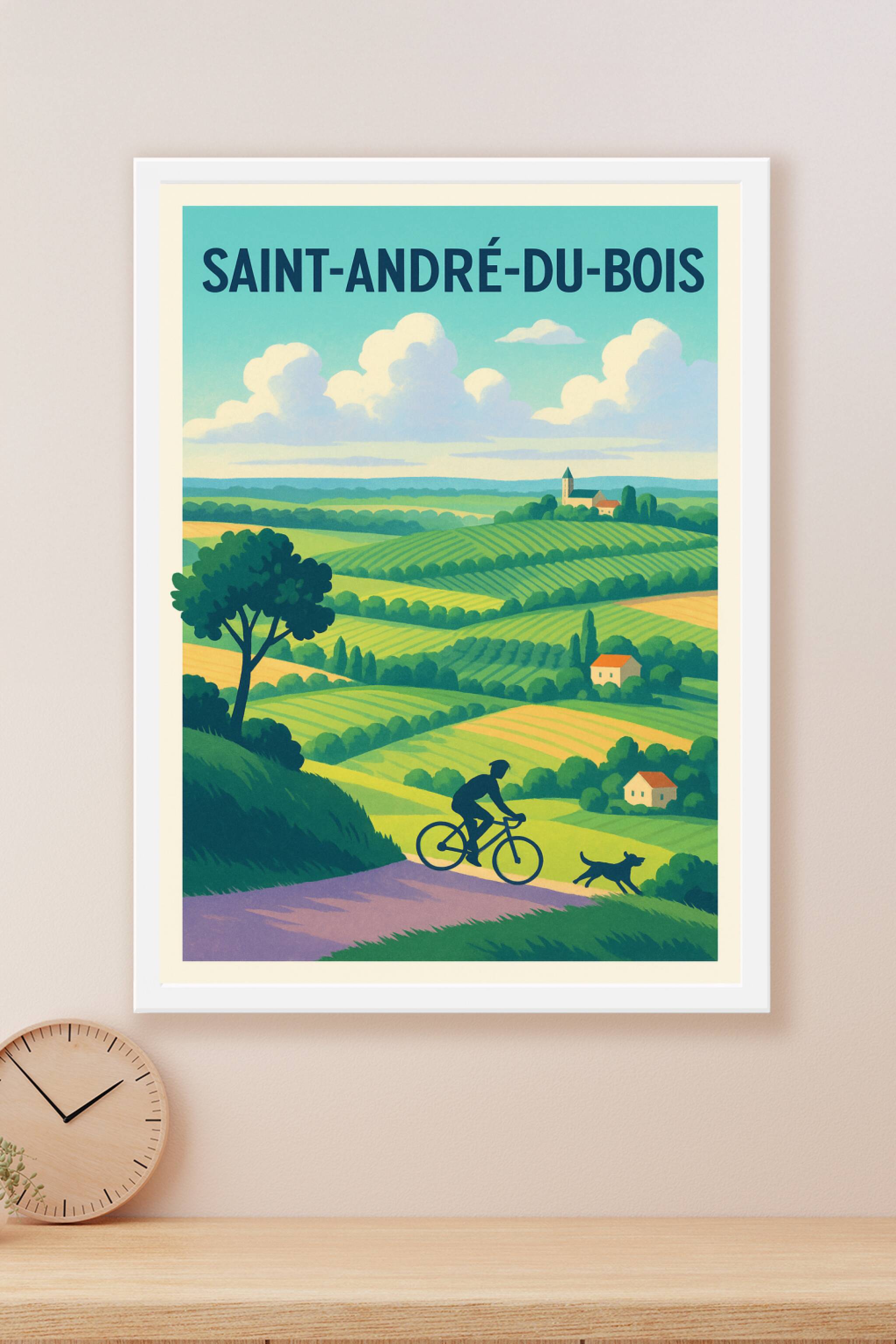 Affiche Saint-André-du-Bois — Échappée belle à vélo en campagne · poster d'art de Saint-André-du-Bois