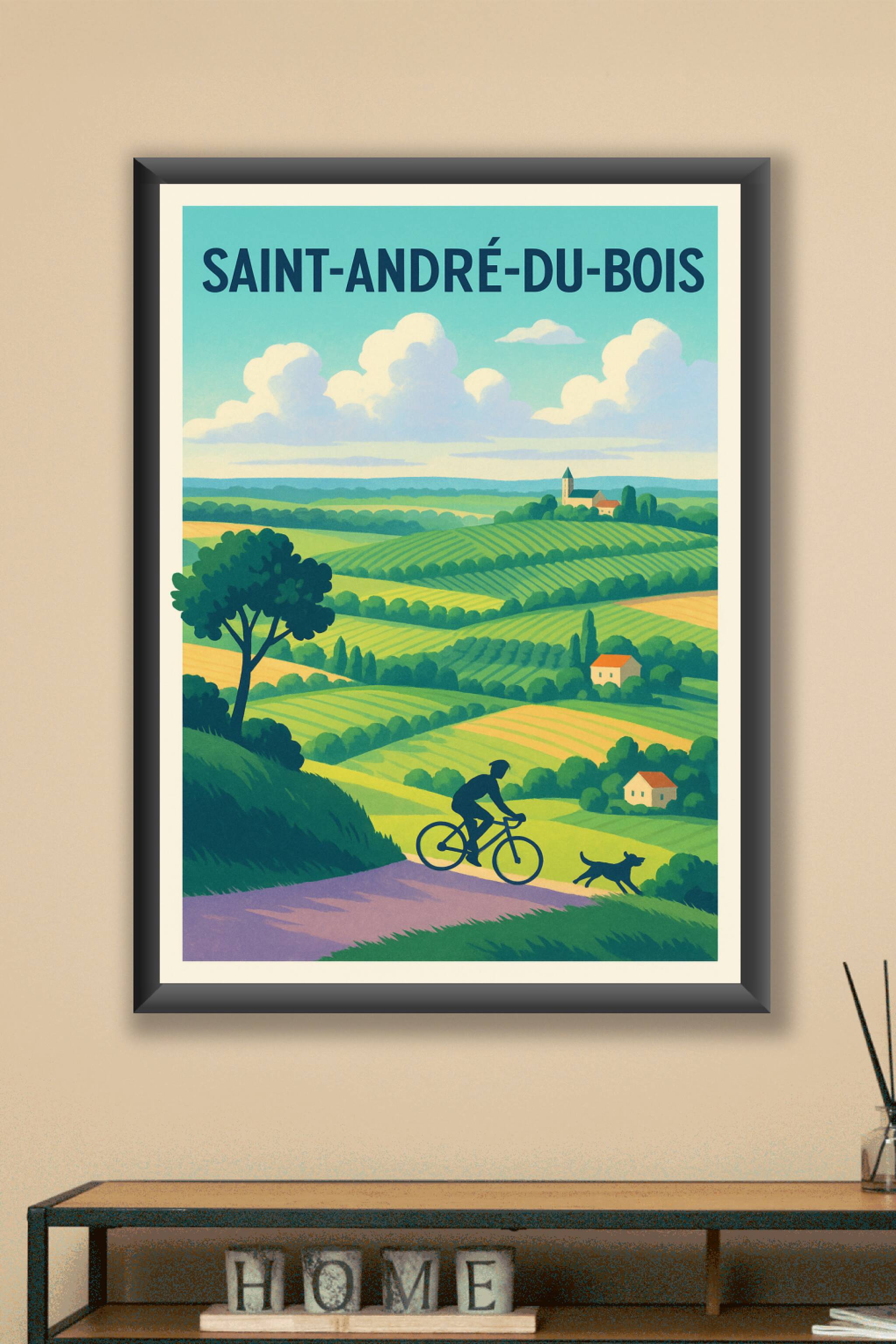 Affiche Saint-André-du-Bois — Échappée belle à vélo en campagne · poster d'art de Saint-André-du-Bois