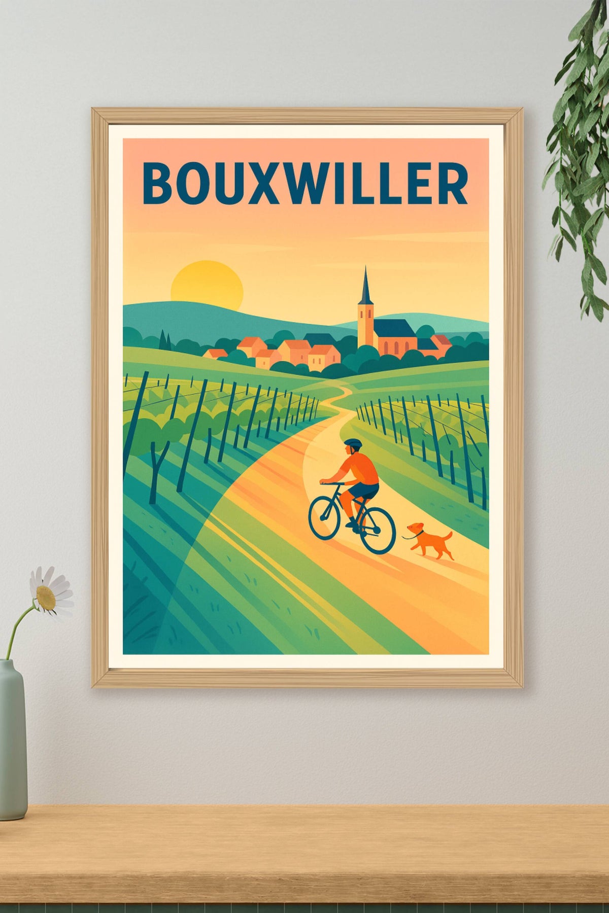 Affiche Bouxwiller — Promenade en pleine nature au coucher du soleil · poster d'art de Bouxwiller