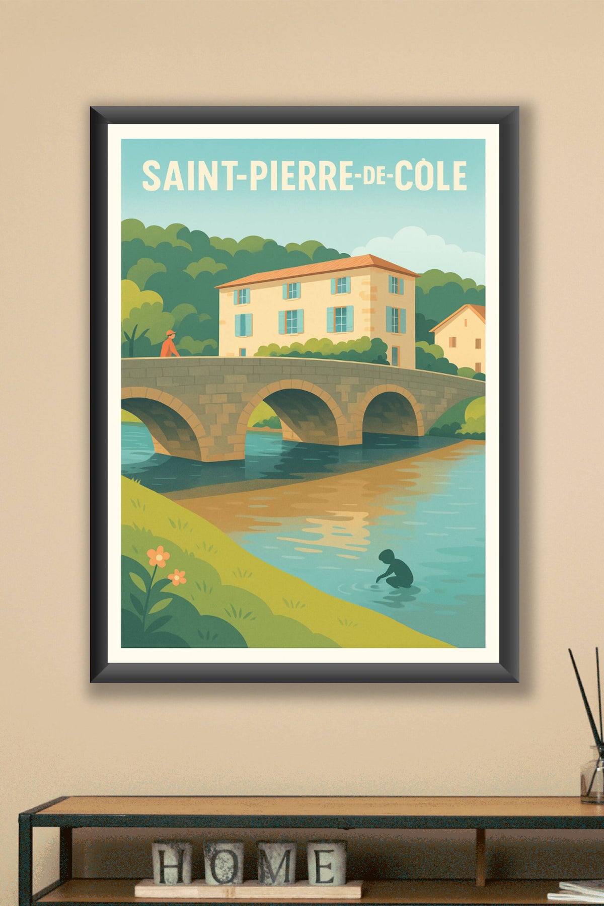 Affiche Saint-Pierre-de-Cole — Charme et sérénité au fil de l'eau · poster d'art de Saint-Pierre-de-Cole