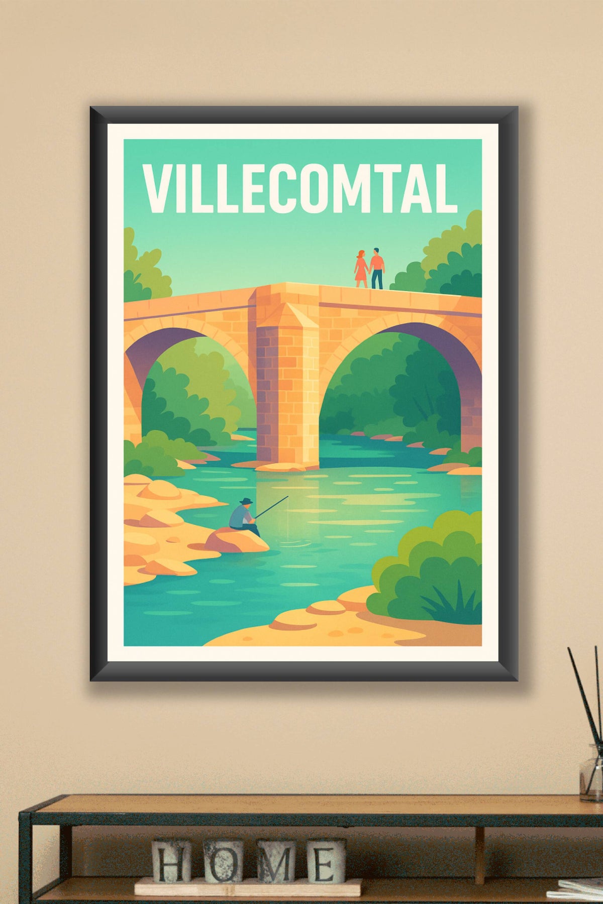 Affiche Villecomtal — Tranquillité au fil de l'eau · poster d'art de Villecomtal
